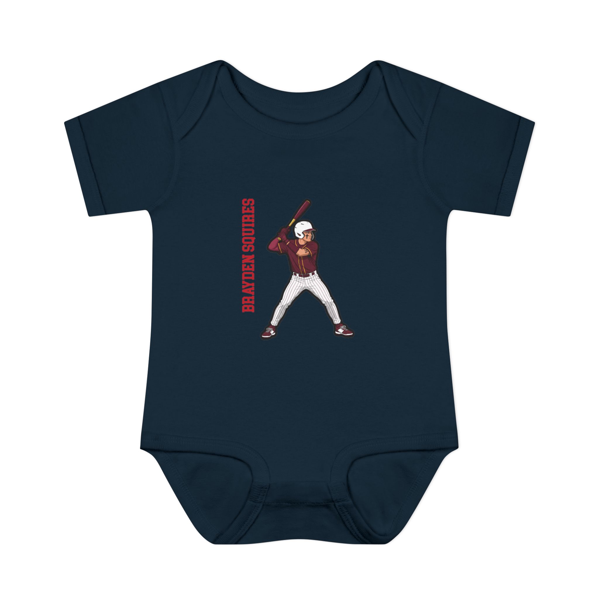 Baby Onesie — character_name_vertical in Navy