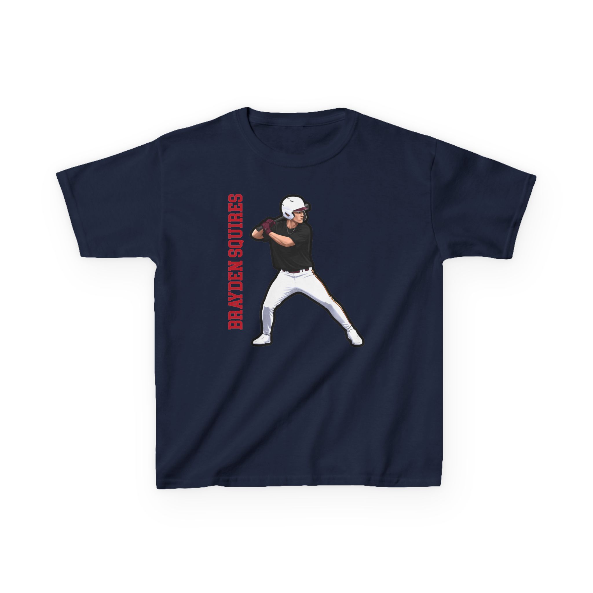 Youth Tee — character_name_vertical in Navy