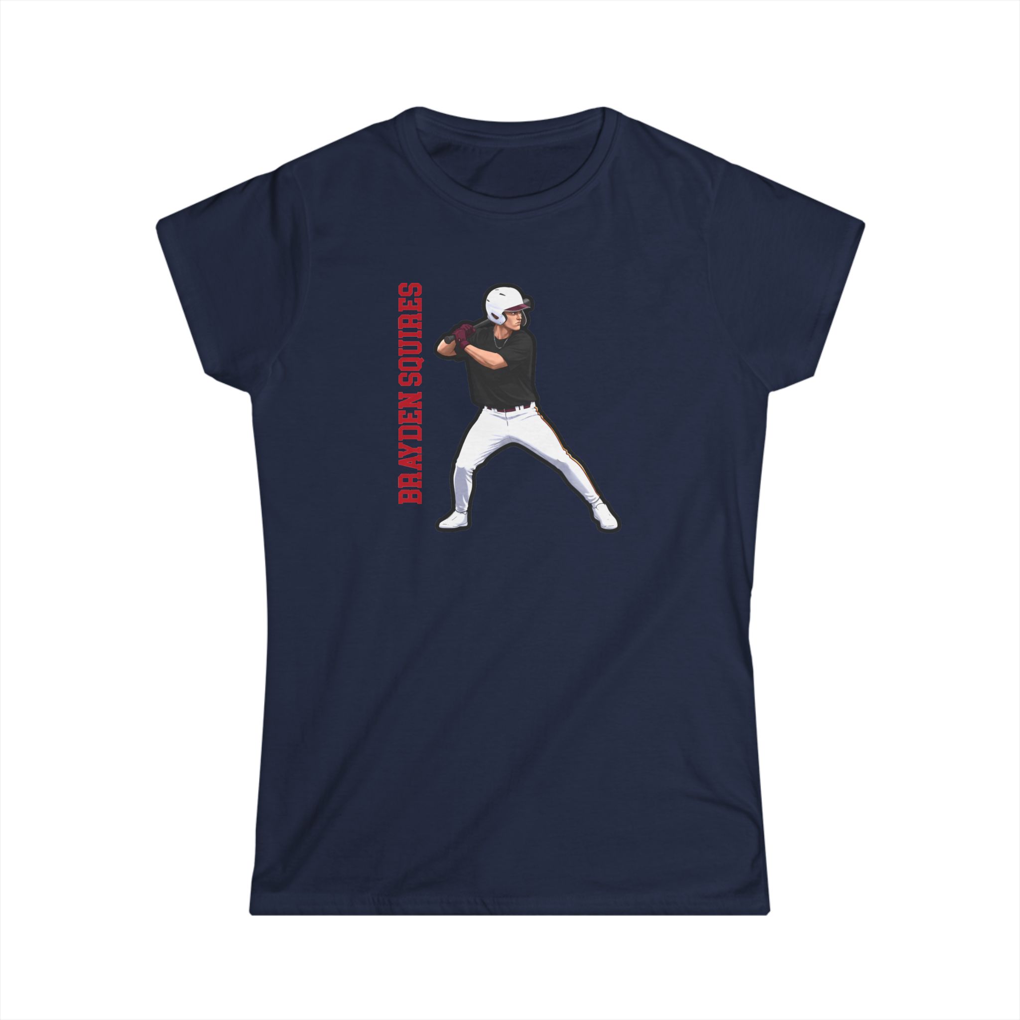 Women's Softstyle Tee — character_name_vertical in Navy