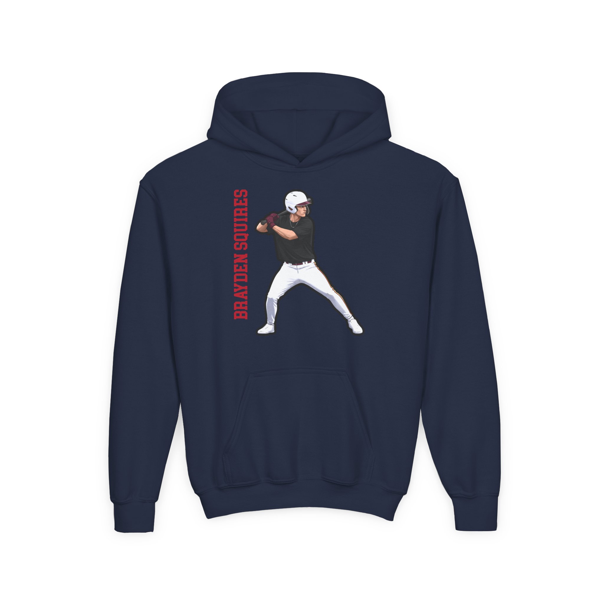 Youth Hoodie — character_name_vertical in Navy