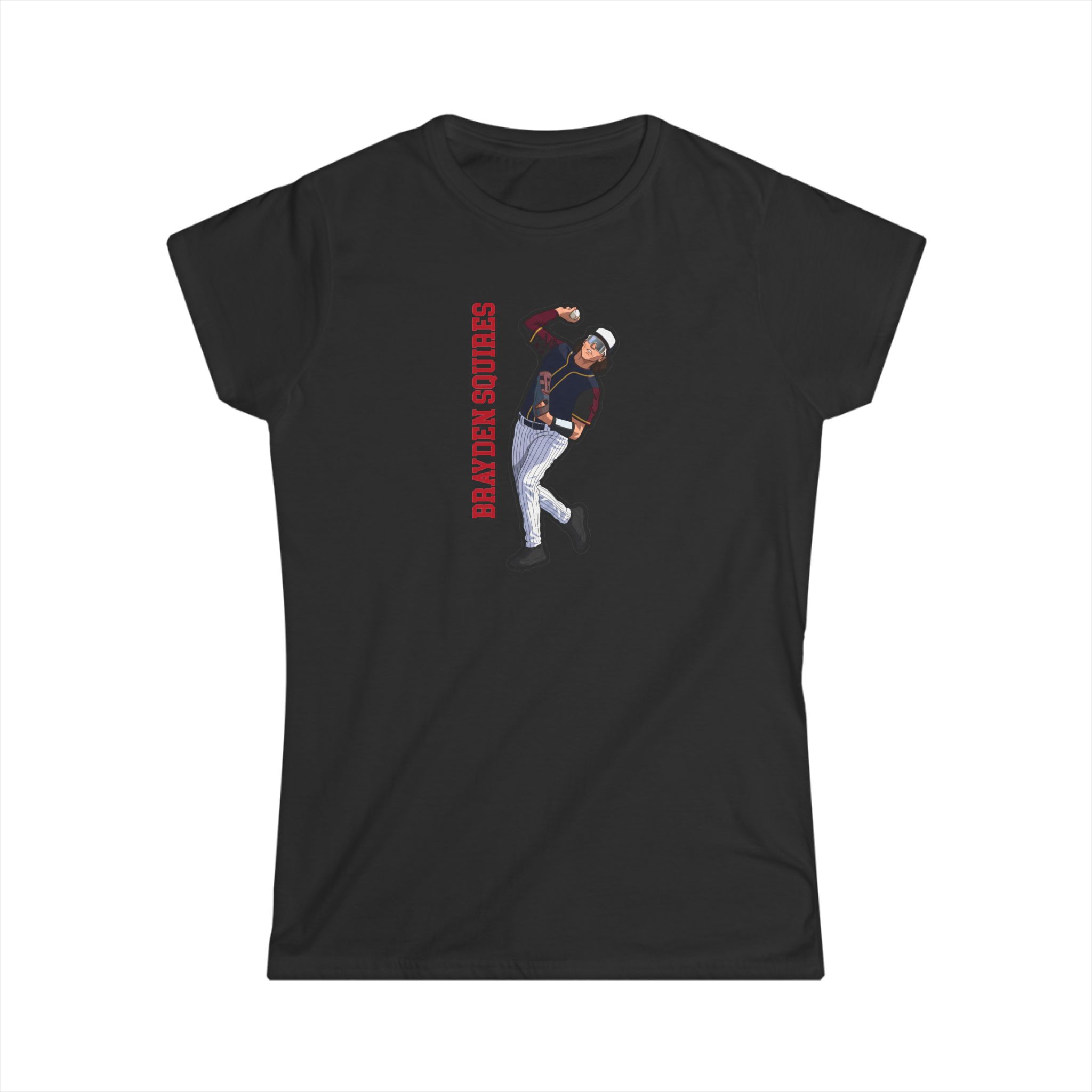 Women's Softstyle Tee — character_name_vertical in Black