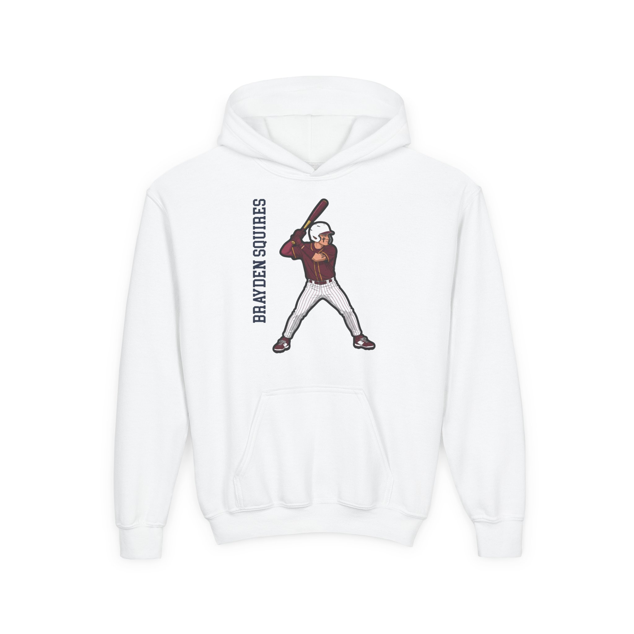 Youth Hoodie — character_name_vertical in White
