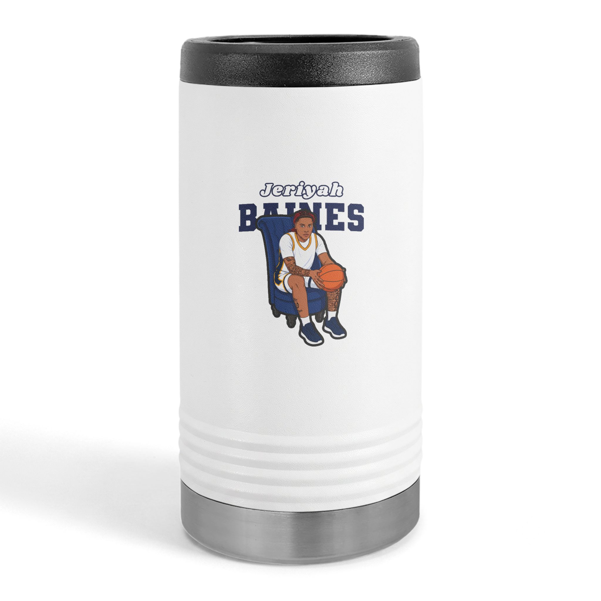 Slim Stainless Can Cooler — character_name_arch in White