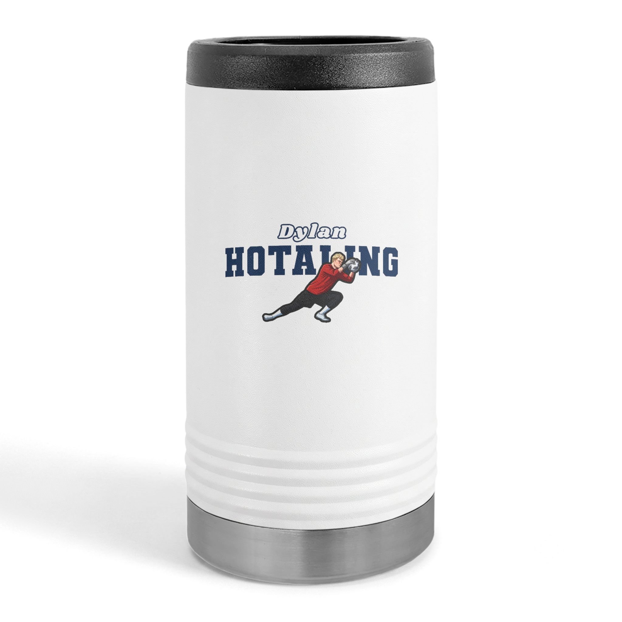 Slim Stainless Can Cooler — character_name_arch in White