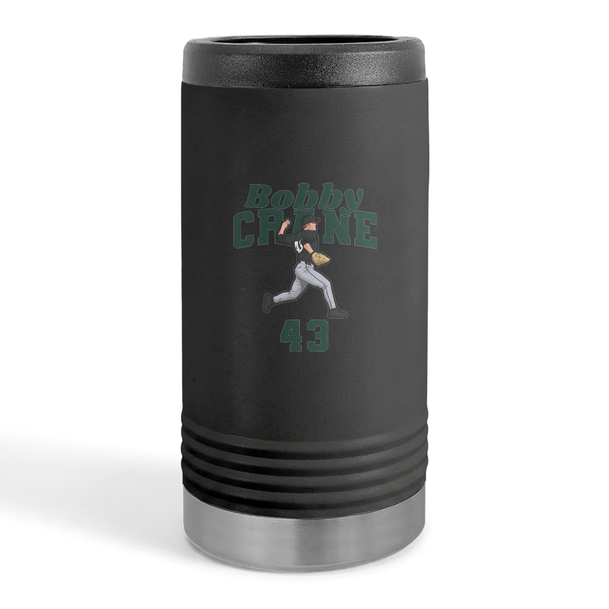 Slim Stainless Can Cooler — character_signature_arch in Black