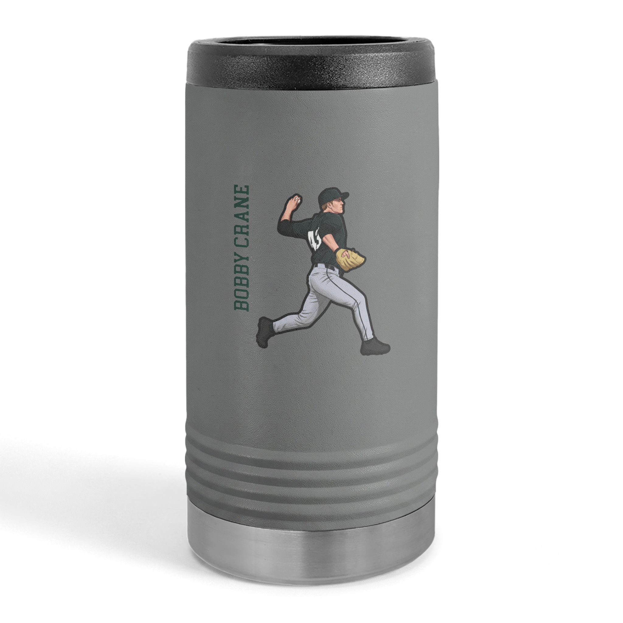 Slim Stainless Can Cooler — character_name_vertical in Grey