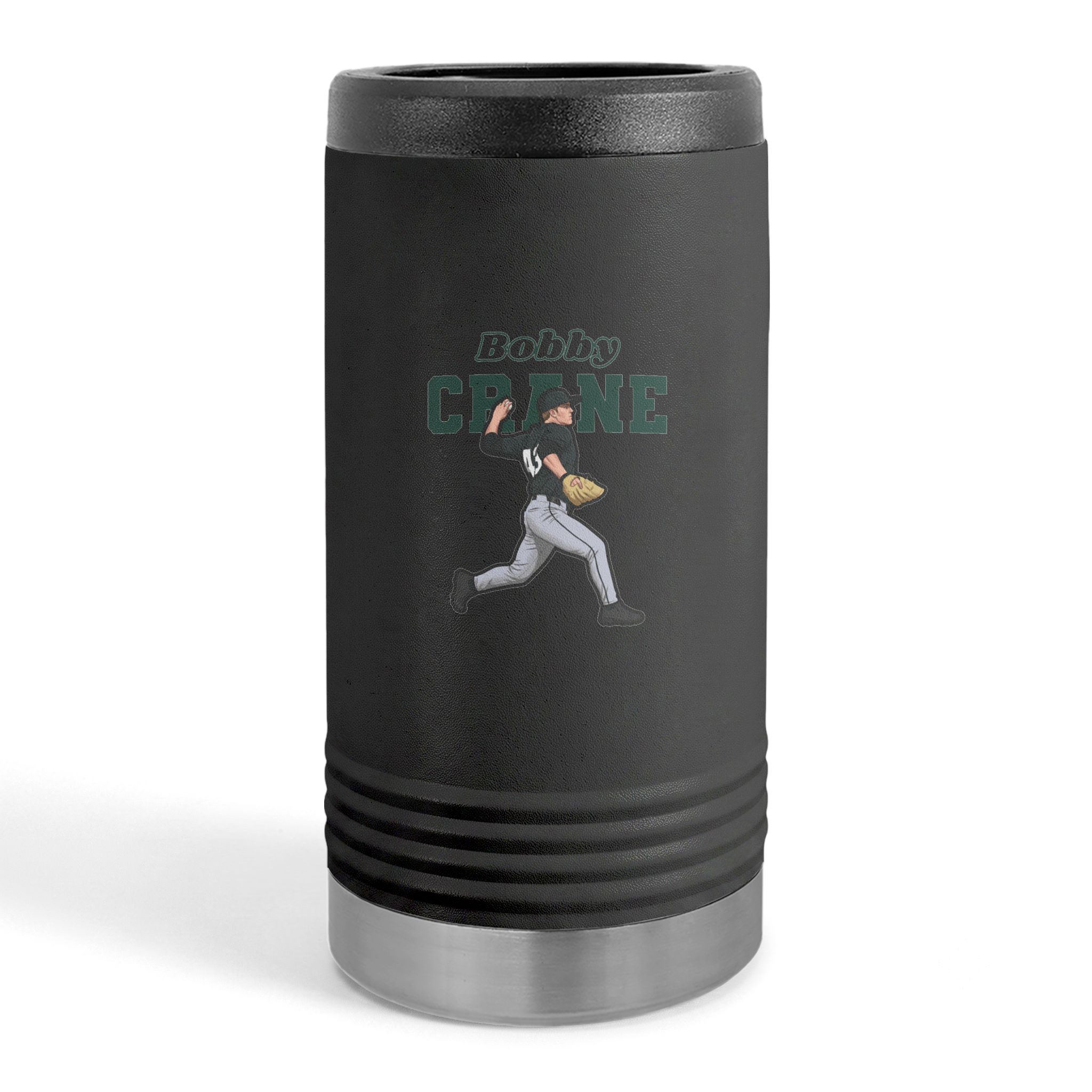 Slim Stainless Can Cooler — character_name_arch in Black