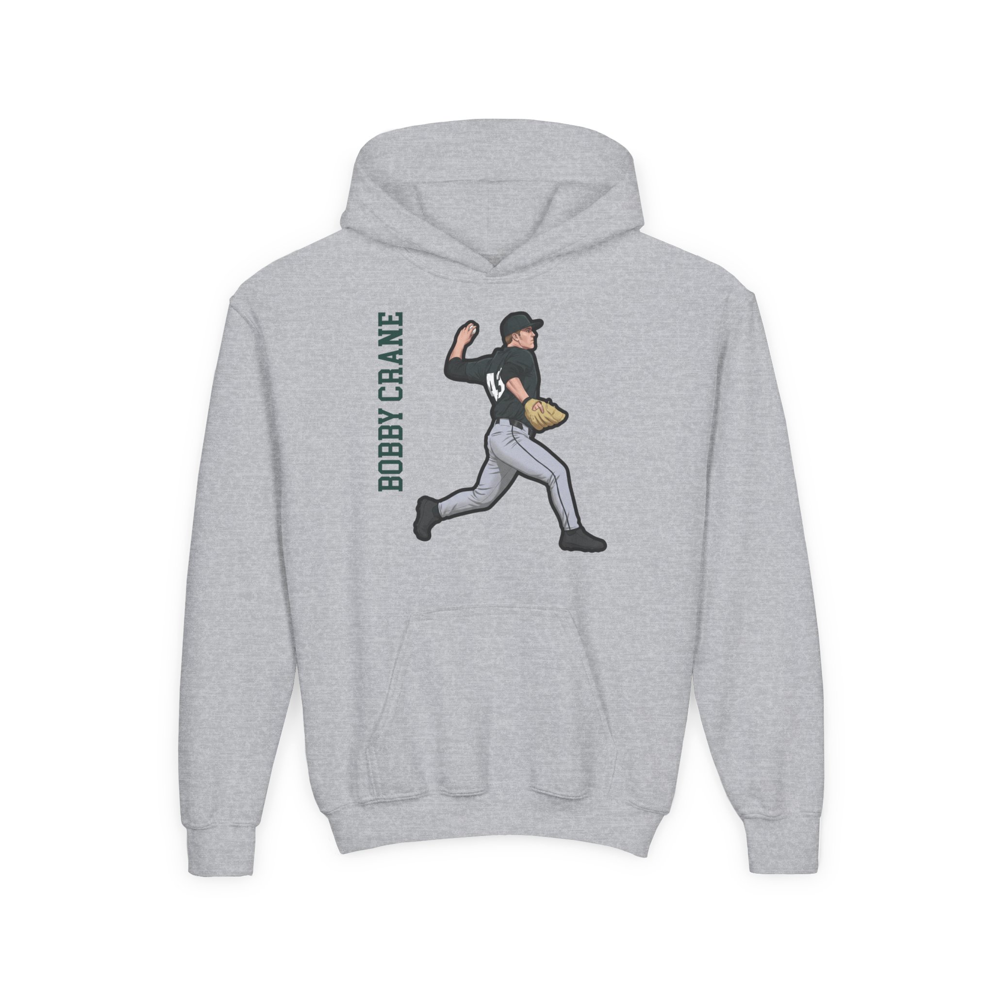 Youth Hoodie — character_name_vertical in Grey