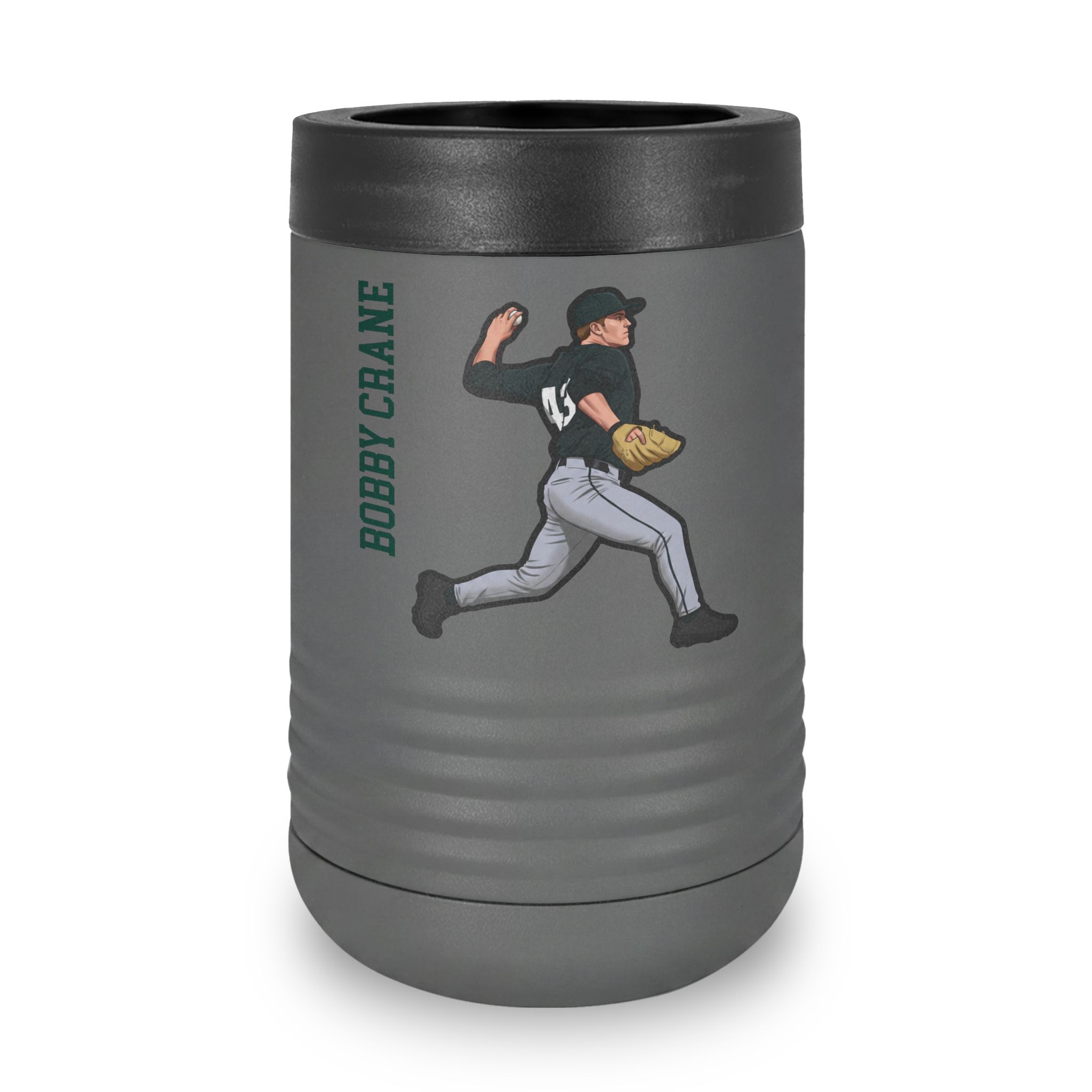 Stainless Can Cooler — character_name_vertical in Grey