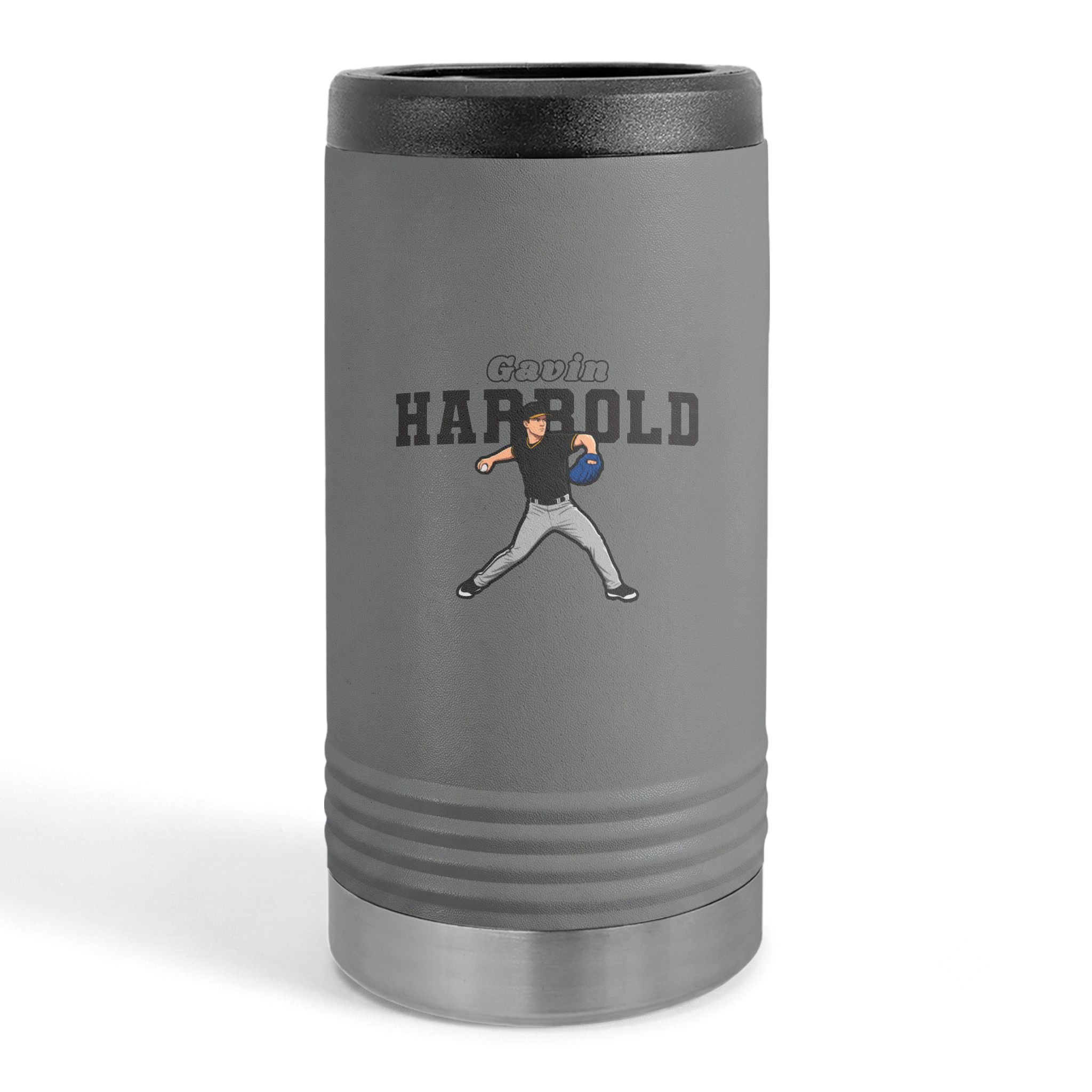 Slim Stainless Can Cooler — character_name_arch in Grey