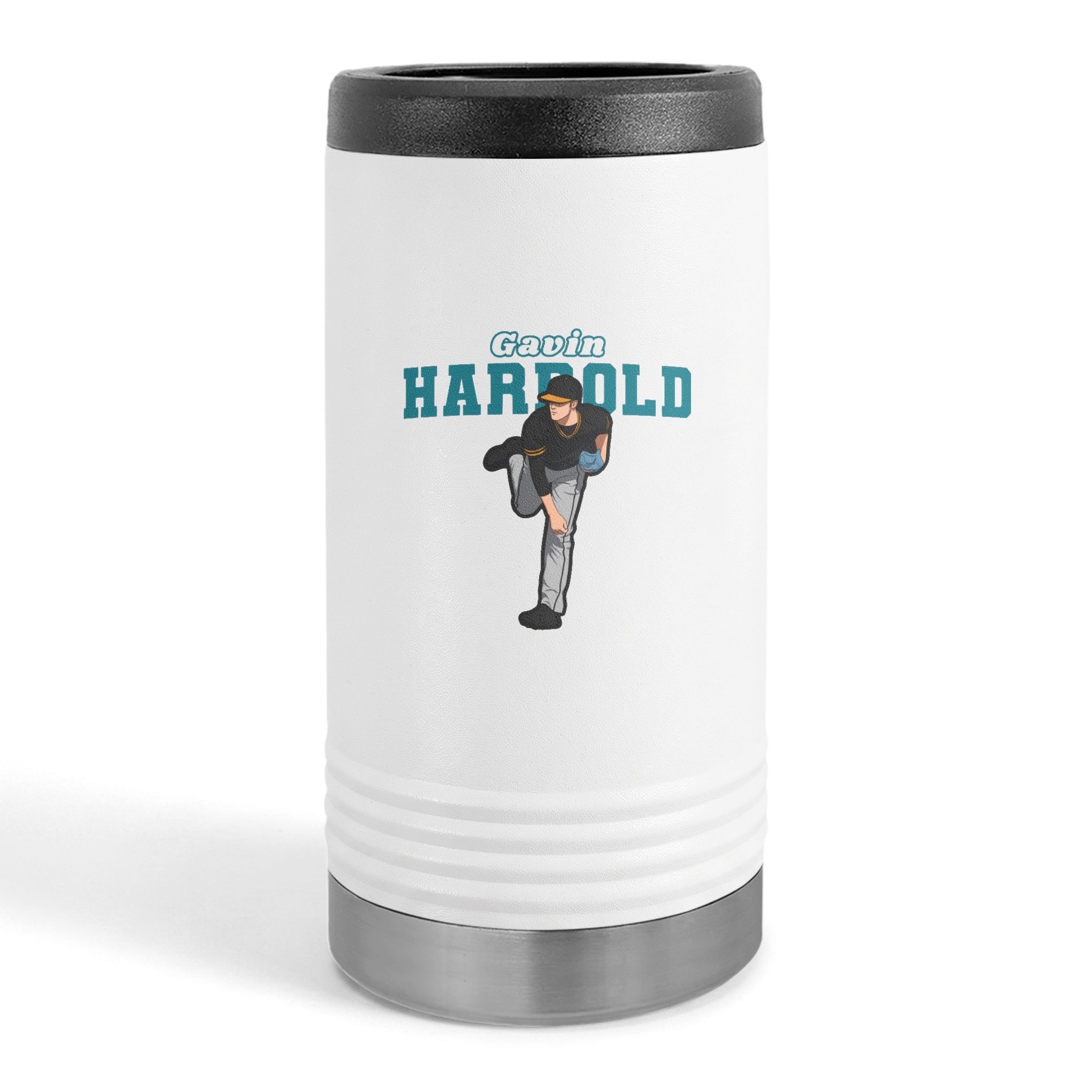 Slim Stainless Can Cooler — character_name_arch in White