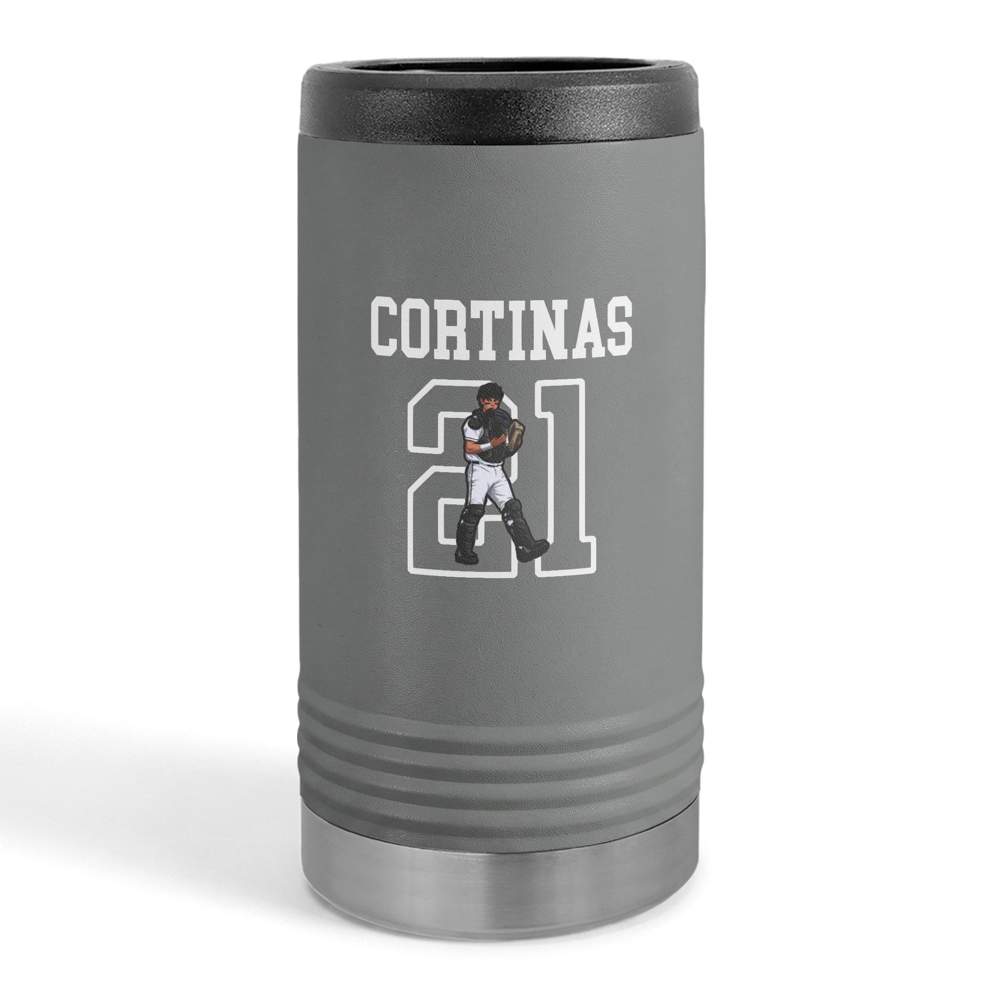 Slim Stainless Can Cooler — character_shirsey in Grey