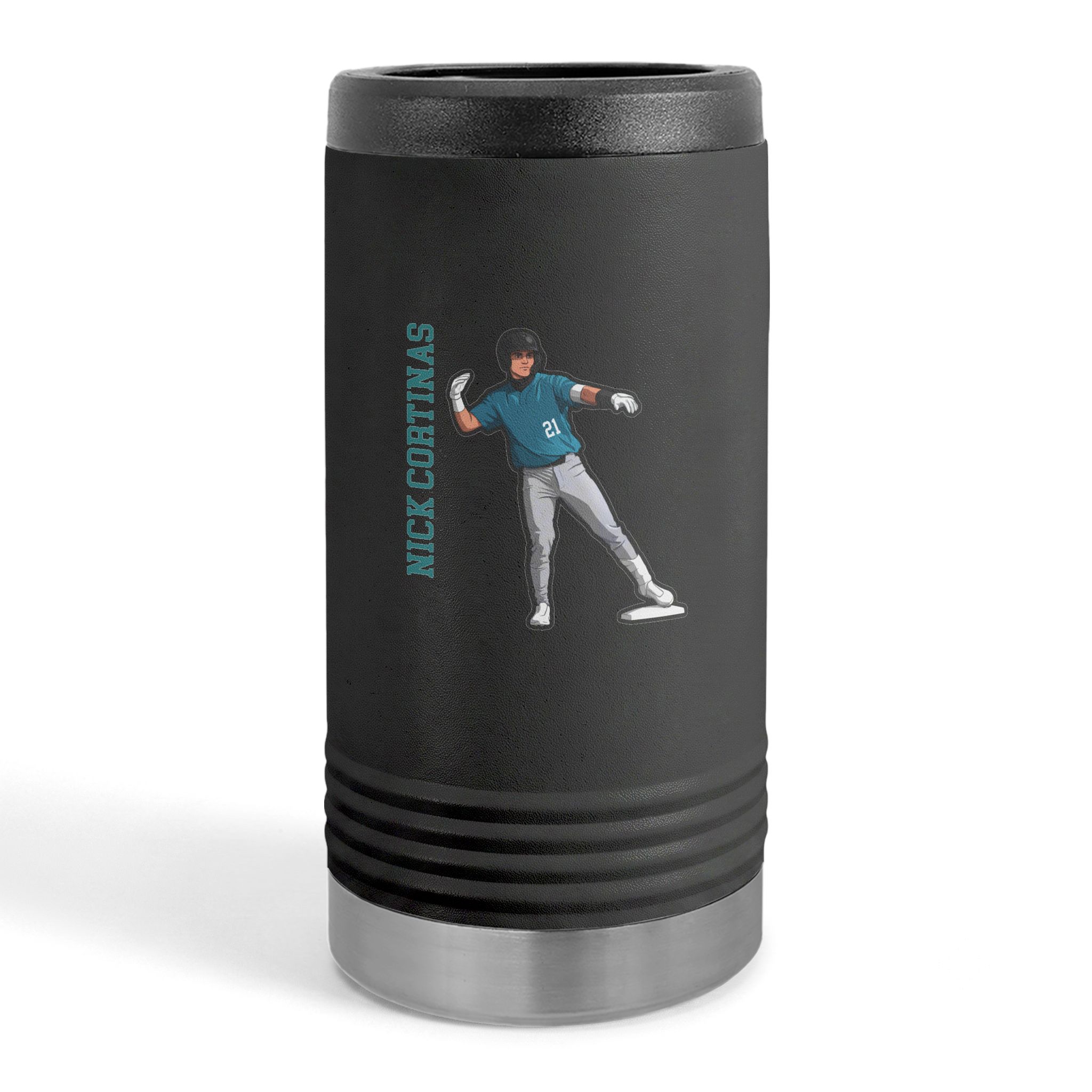 Slim Stainless Can Cooler — character_name_vertical in Black