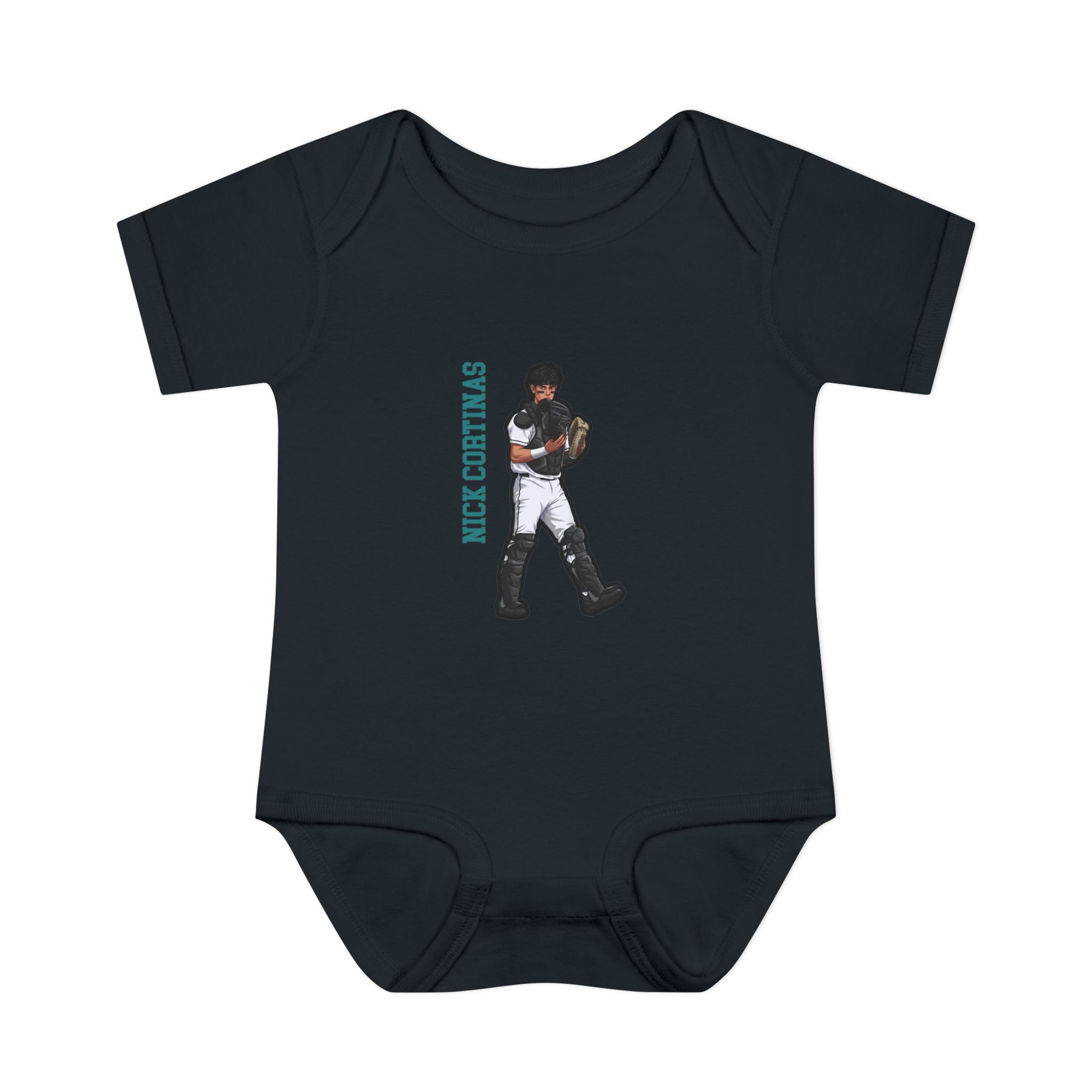 Baby Onesie — character_name_vertical in Black