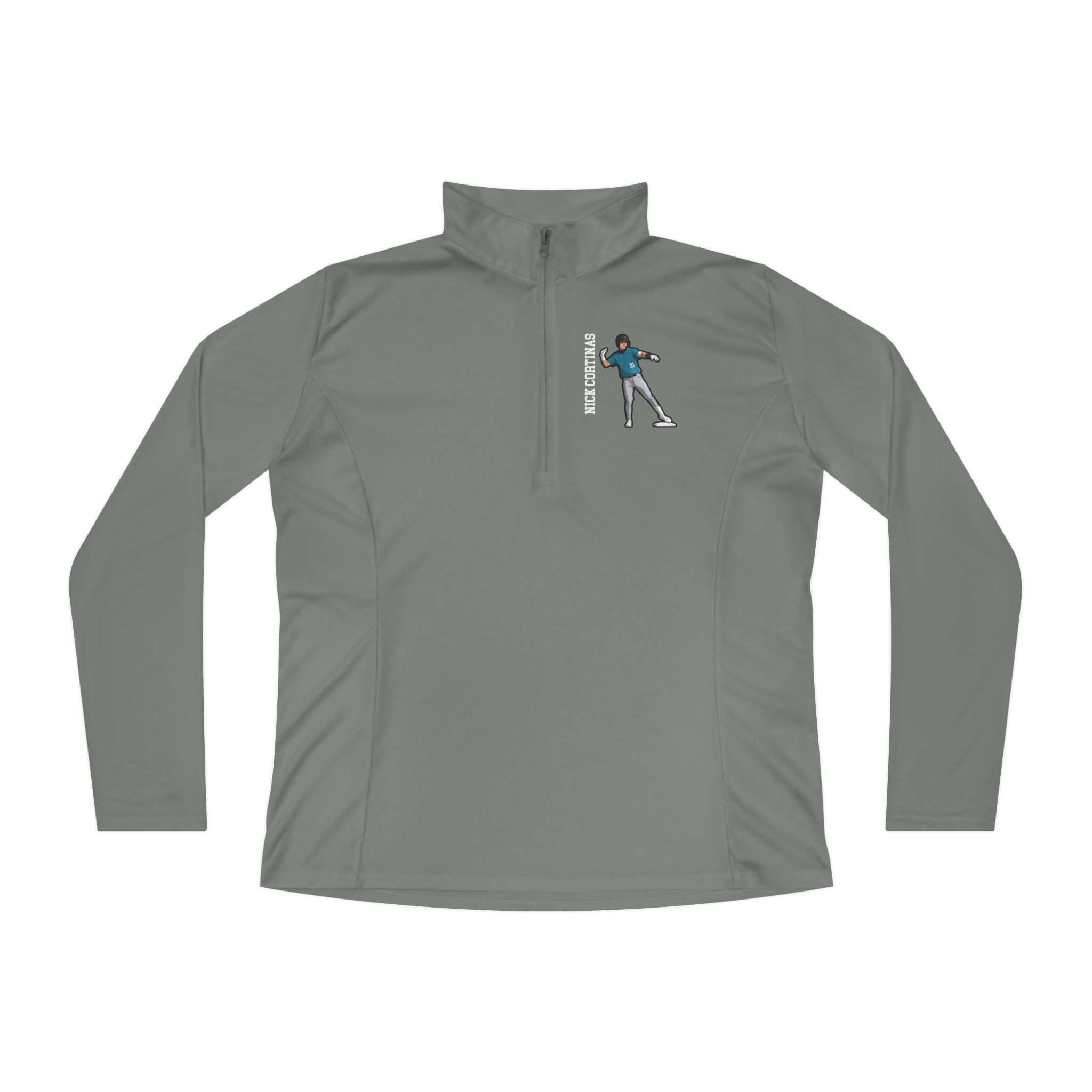 Women's Q-Zip Pullover — character_name_vertical in Grey