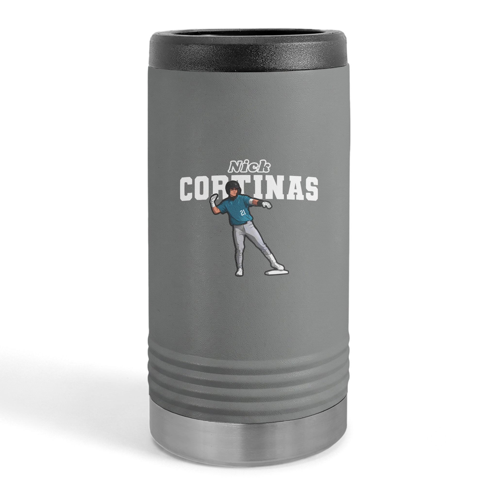 Slim Stainless Can Cooler — character_name_arch in Grey
