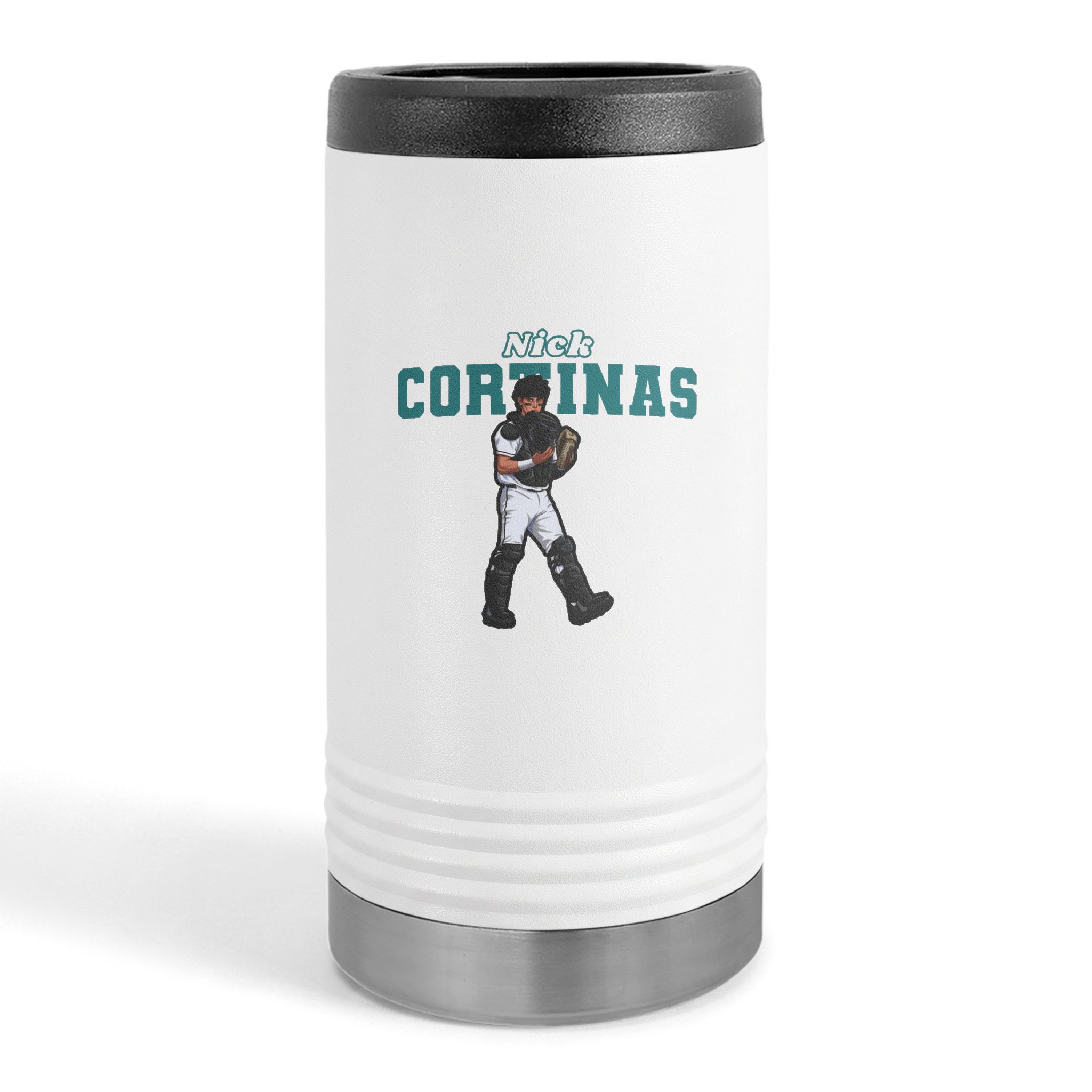 Slim Stainless Can Cooler — character_name_arch in White
