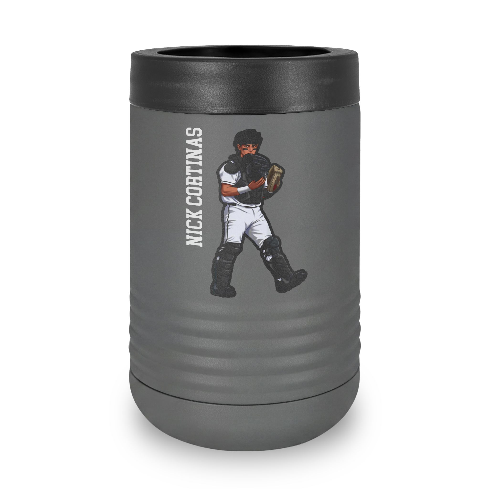 Stainless Can Cooler — character_name_vertical in Grey