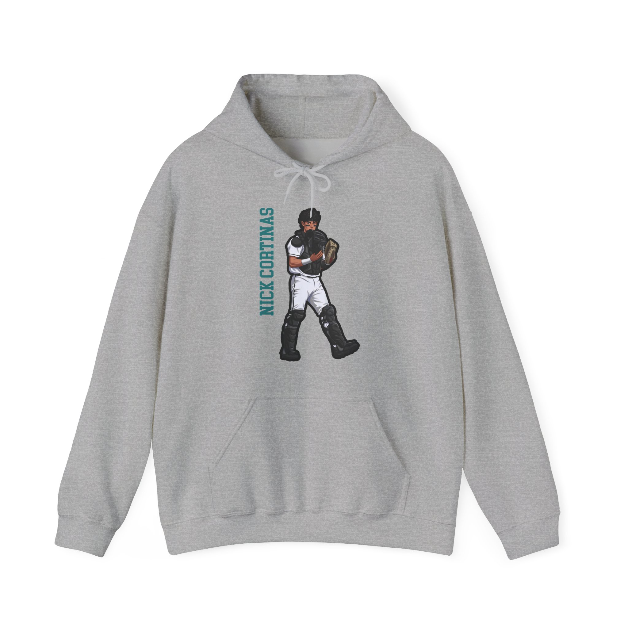Hoodie — character_name_vertical in Grey