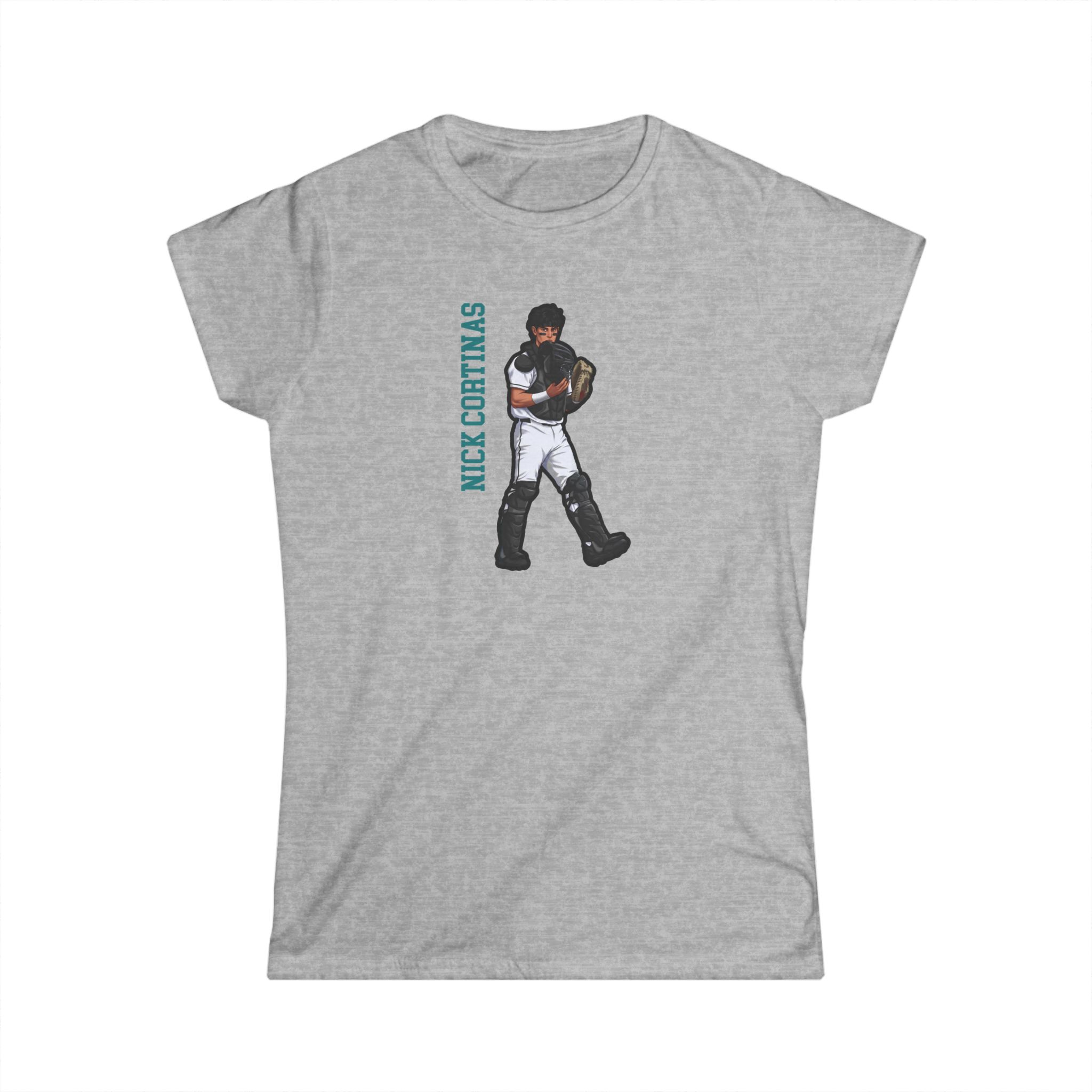 Women's Softstyle Tee — character_name_vertical in Grey