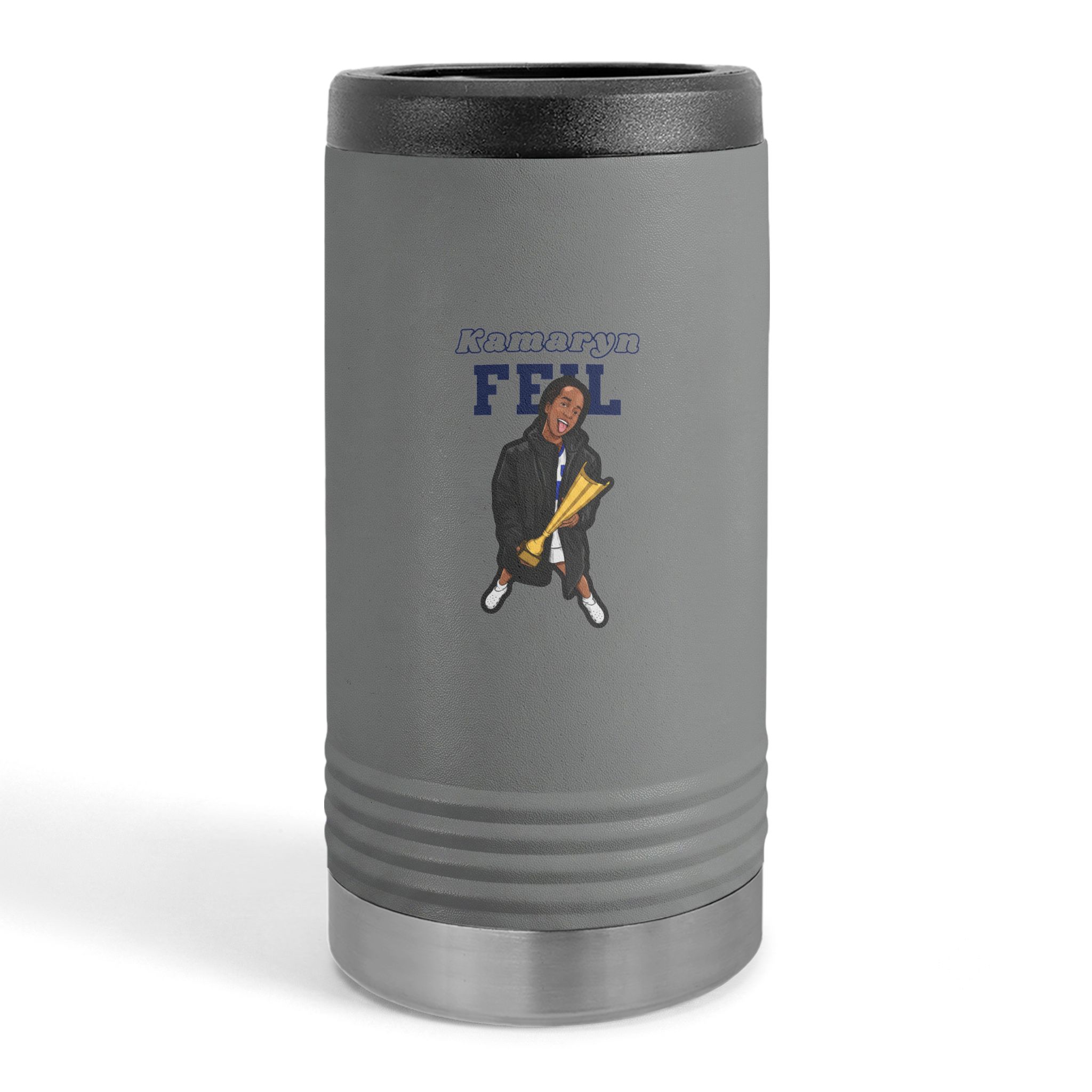 Slim Stainless Can Cooler — character_name_arch in Grey