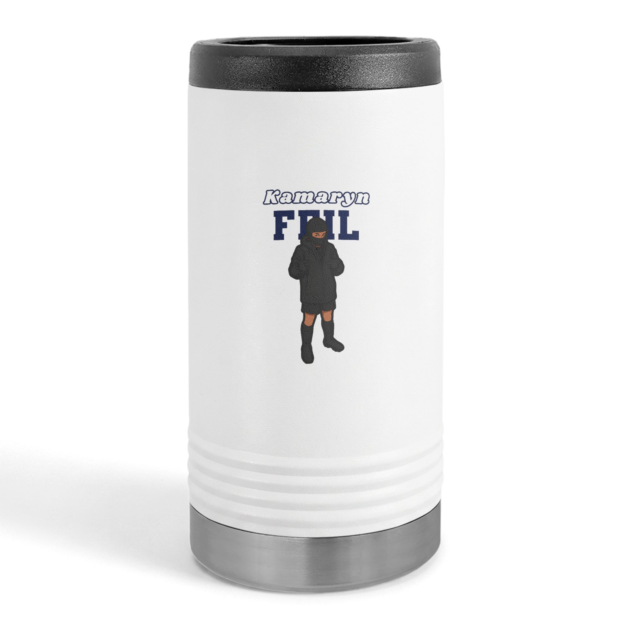Slim Stainless Can Cooler — character_name_arch in White