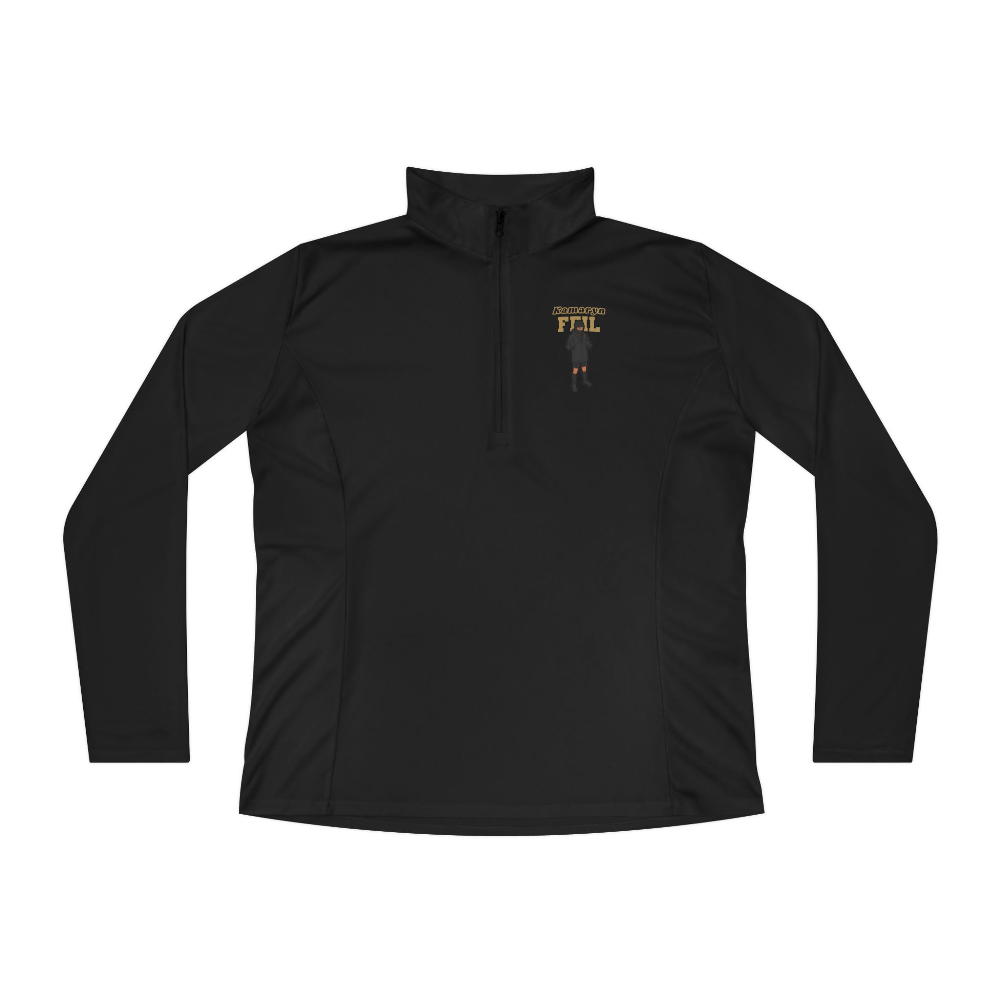 Women's Q-Zip Pullover — character_name_arch in Black