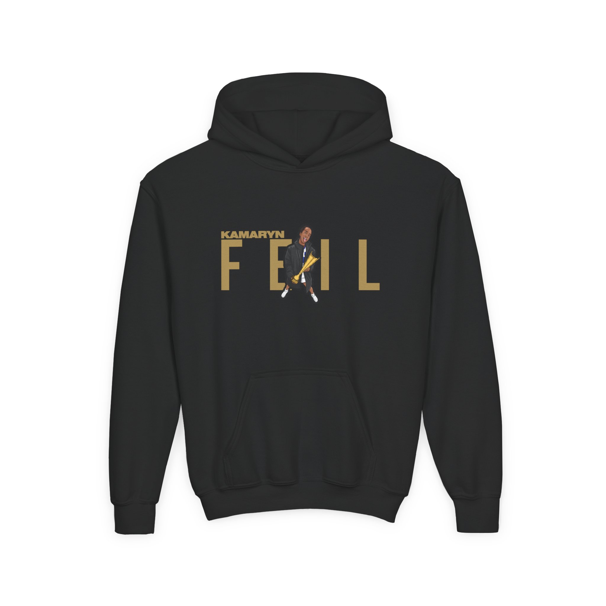 Youth Hoodie — character_player_name in Black