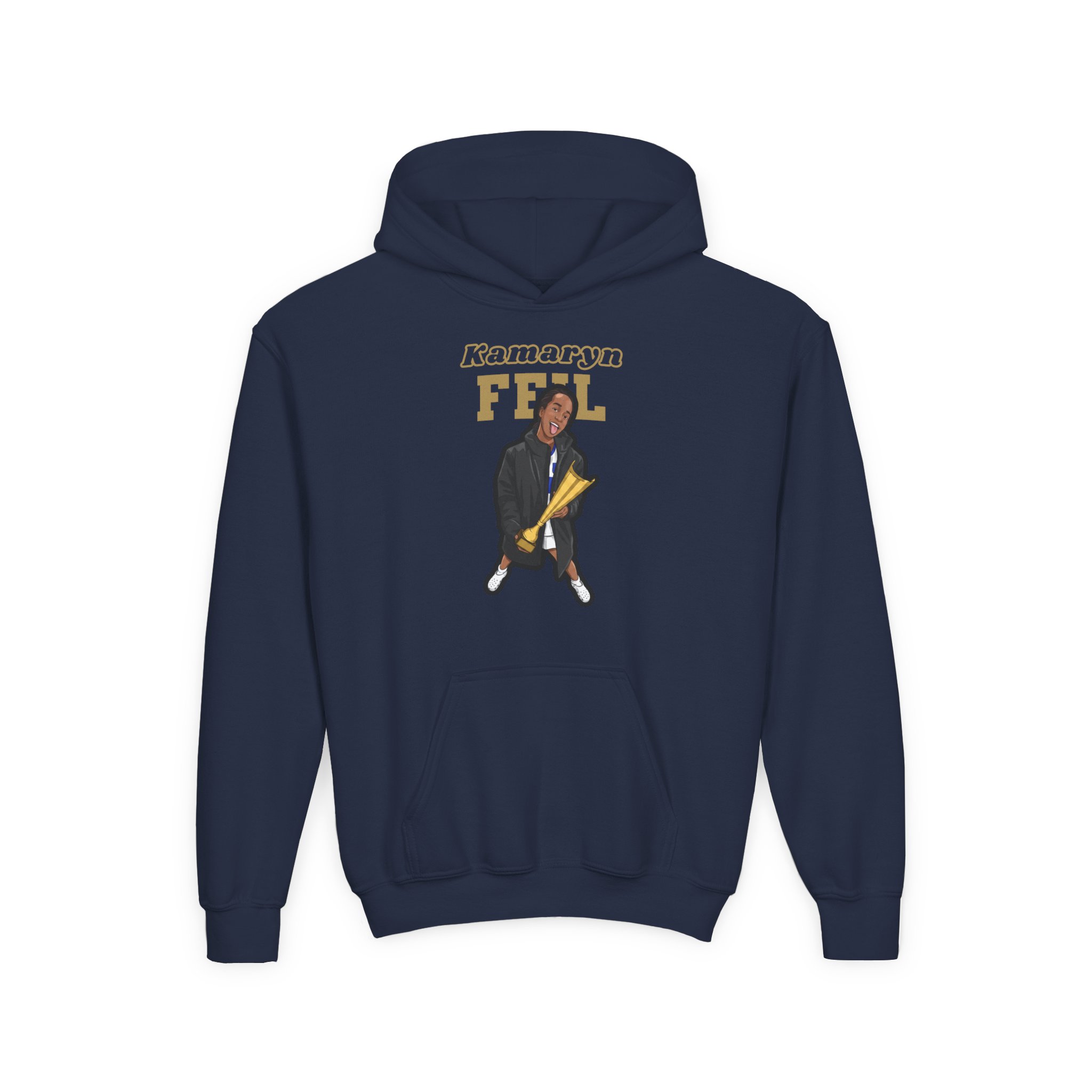Youth Hoodie — character_name_arch in Navy