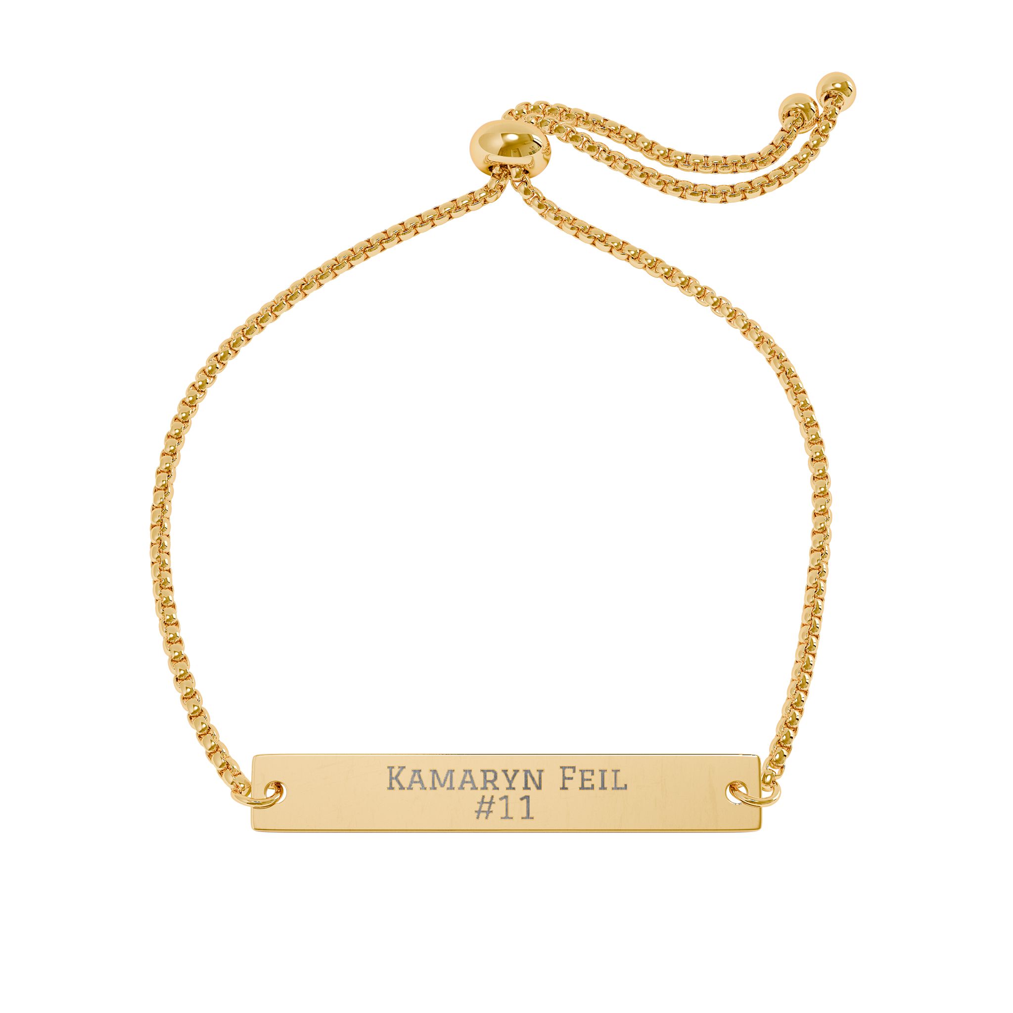Engraved Bar Bracelet — Name & Number in Gold
