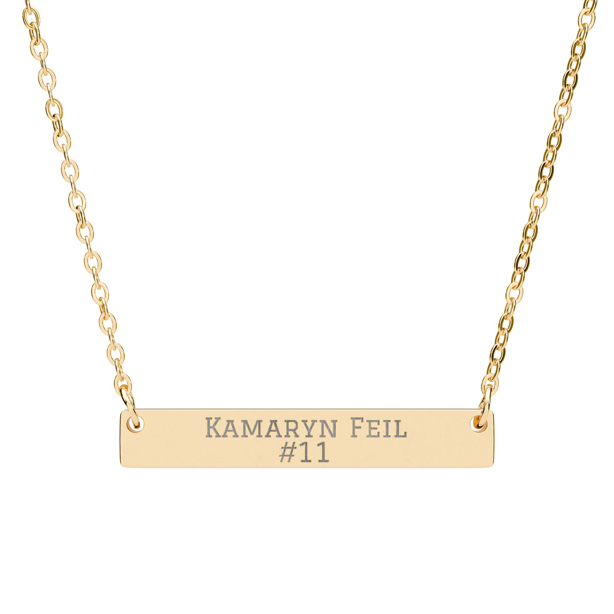 Engraved Bar Necklace — Name & Number in Gold