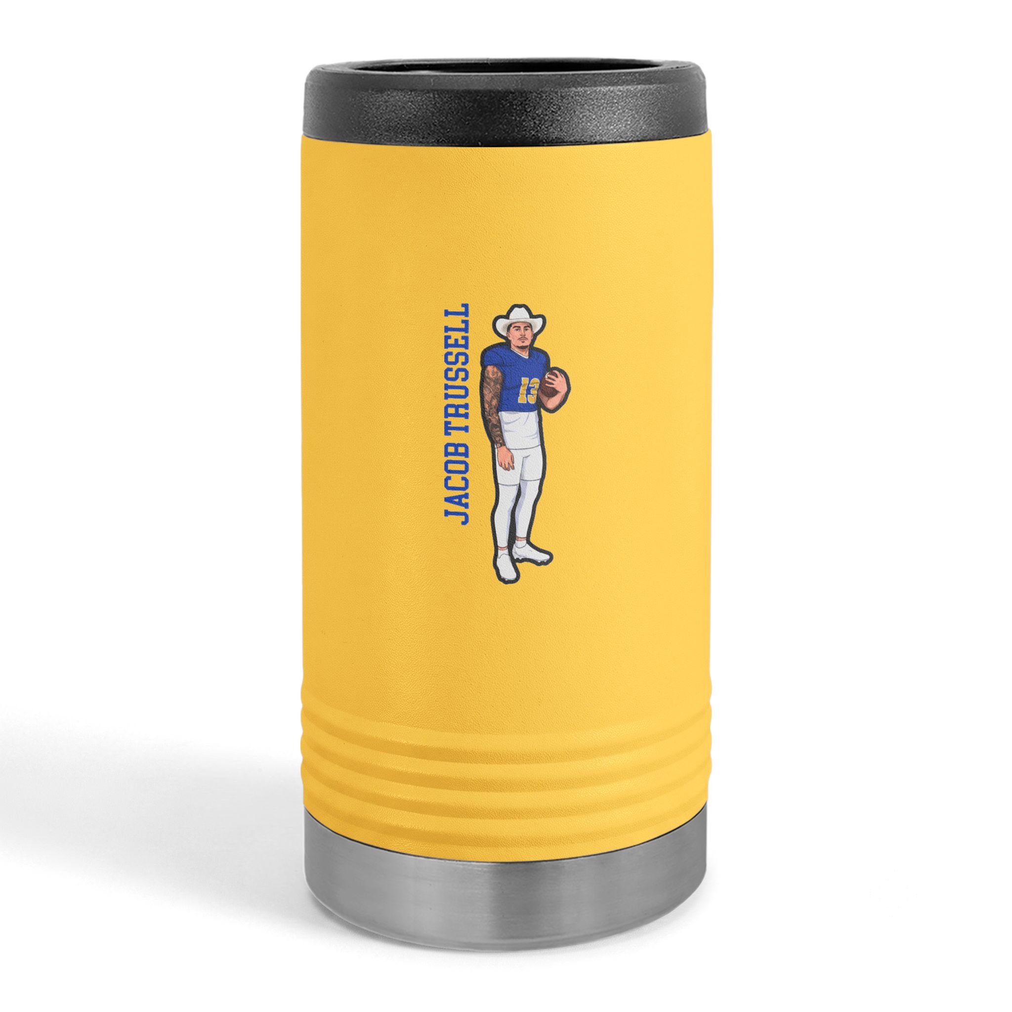 Slim Stainless Can Cooler — character_name_vertical in Yellow