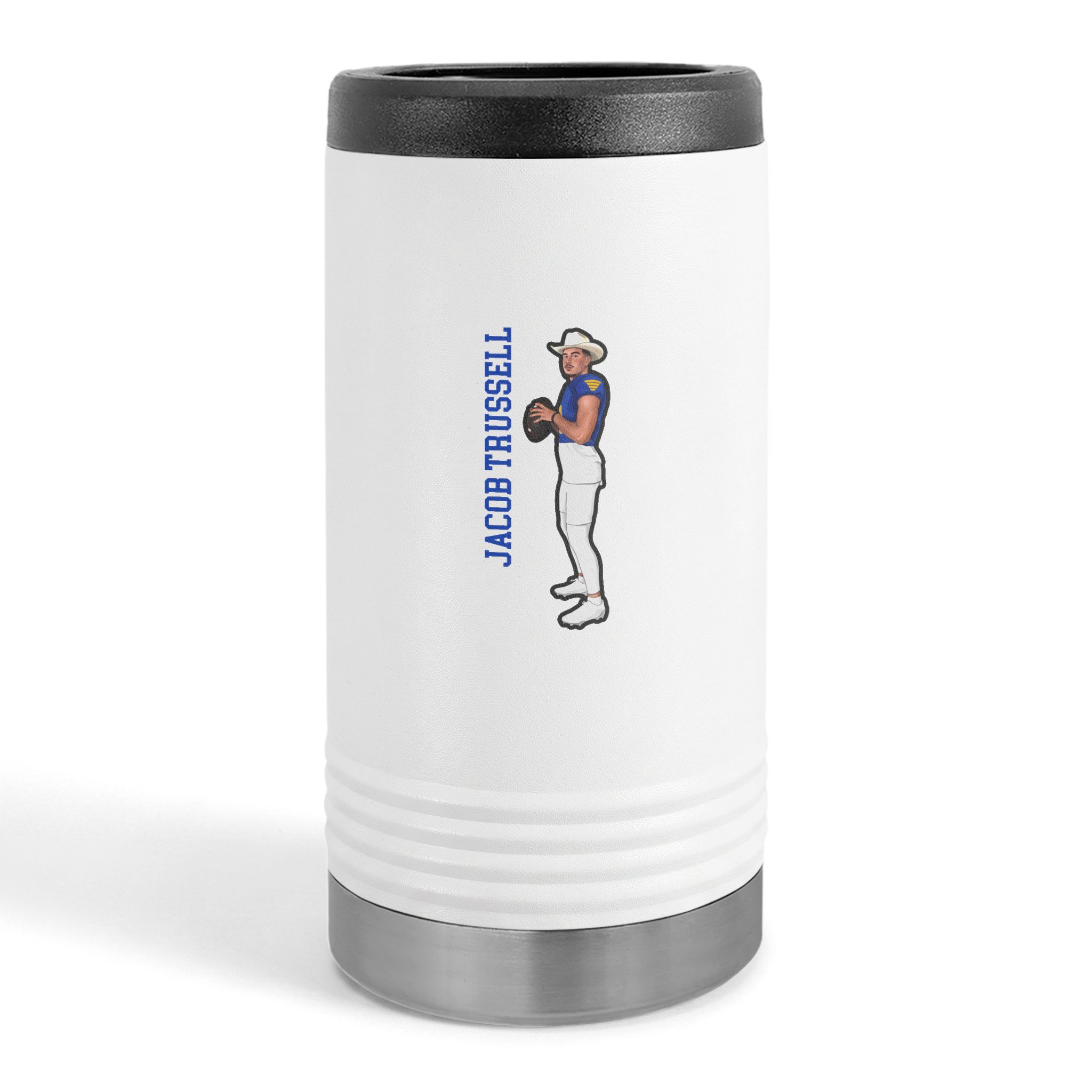 Slim Stainless Can Cooler — character_name_vertical in White