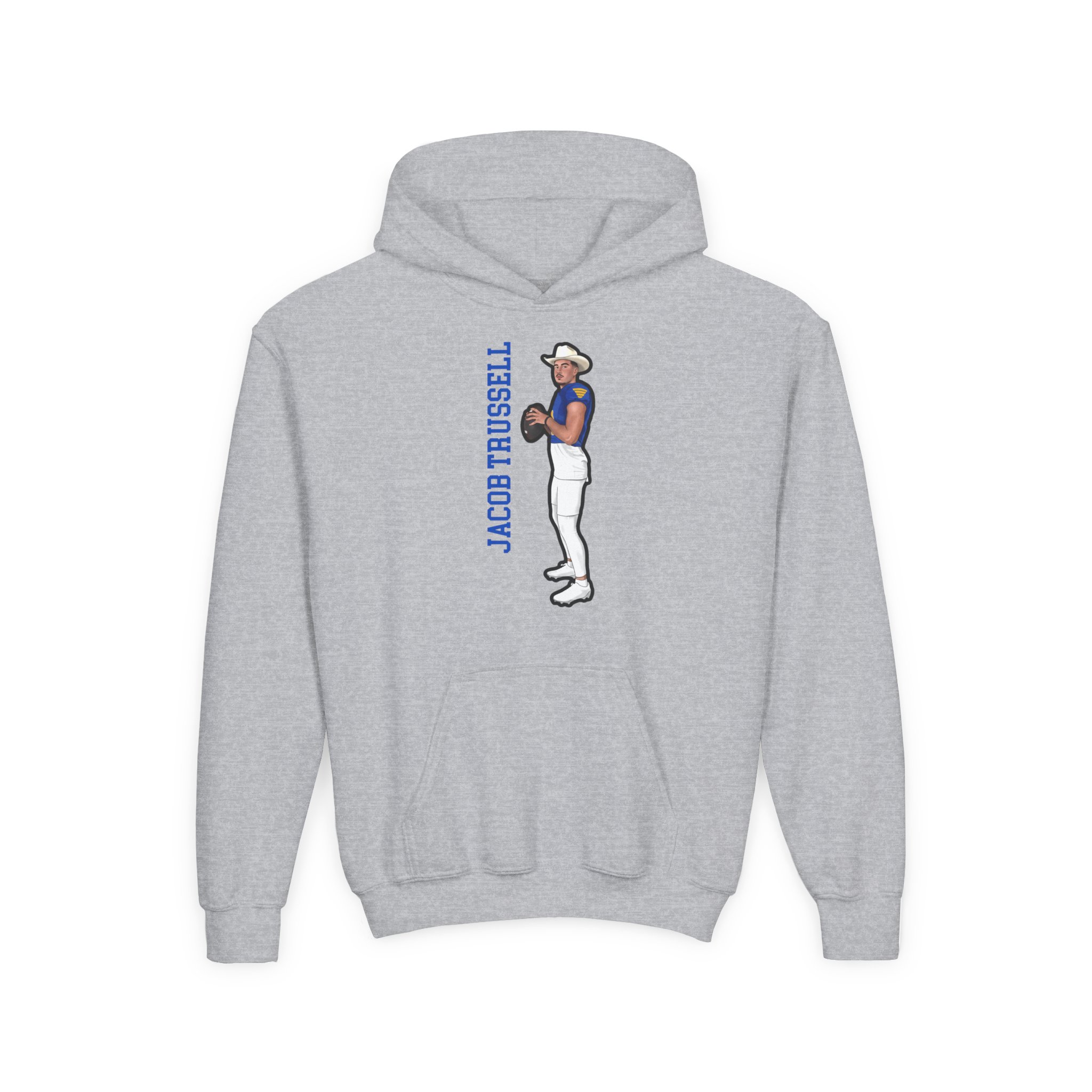 Youth Hoodie — character_name_vertical in Grey