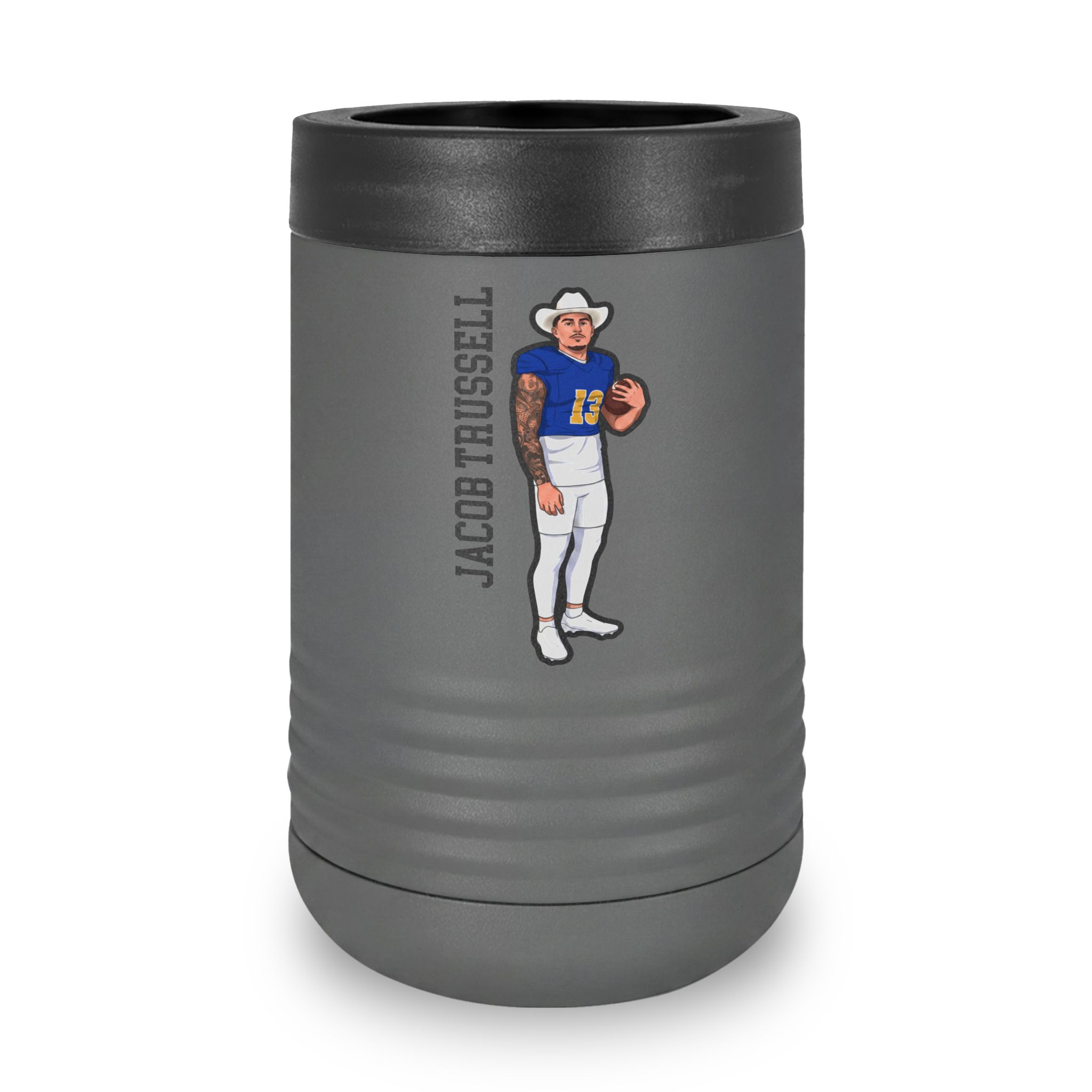Stainless Can Cooler — character_name_vertical in Grey