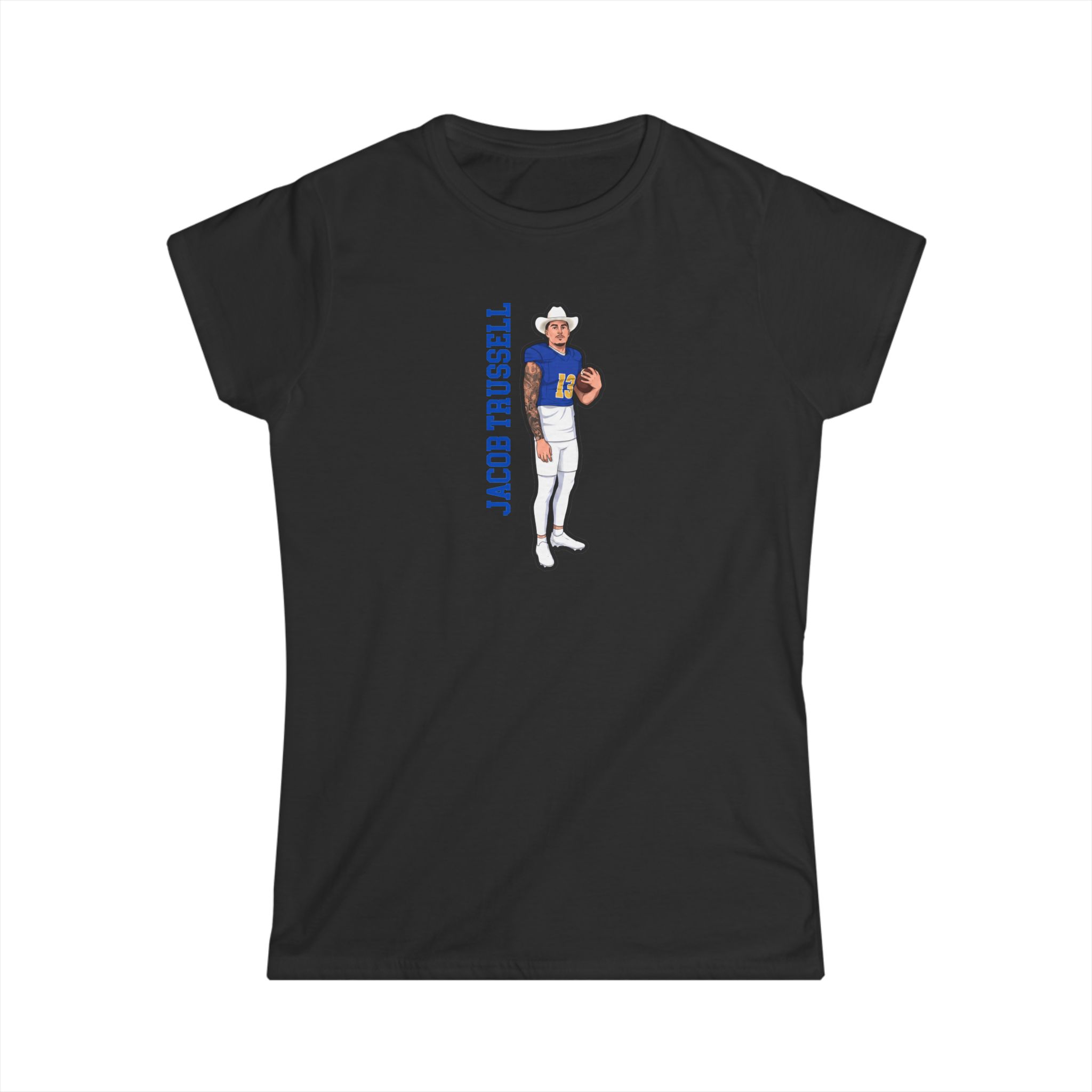 Women's Softstyle Tee — character_name_vertical in Black