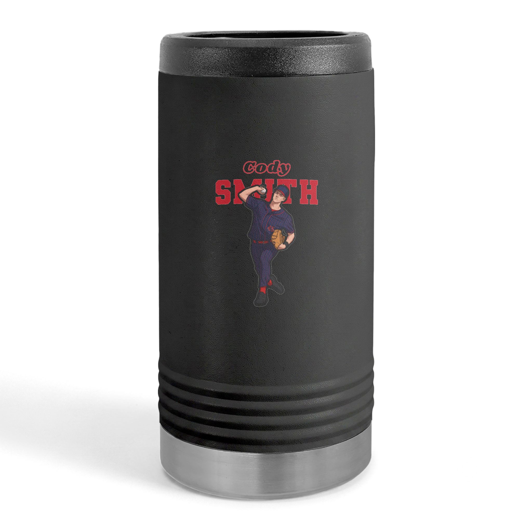 Slim Stainless Can Cooler — character_name_arch in Black