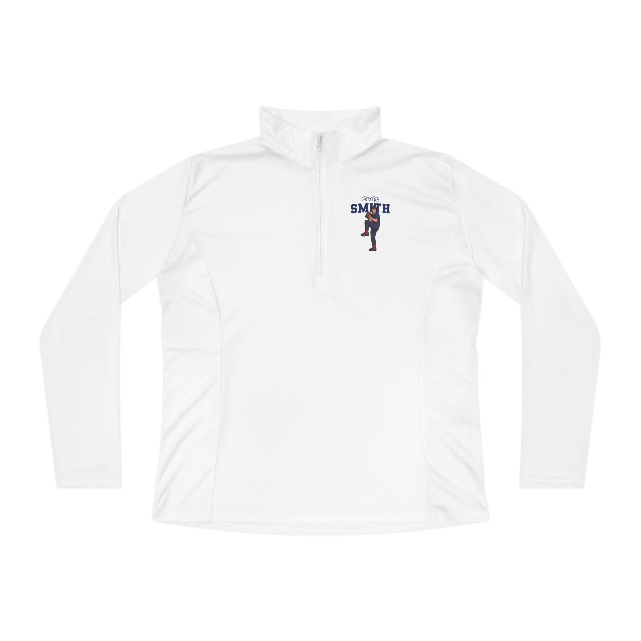 Women's Q-Zip Pullover — character_name_arch in White