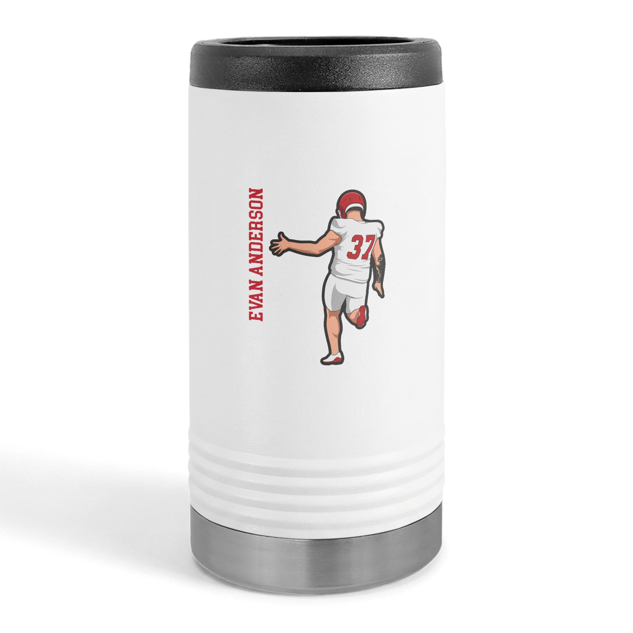 Slim Stainless Can Cooler — character_name_vertical in White
