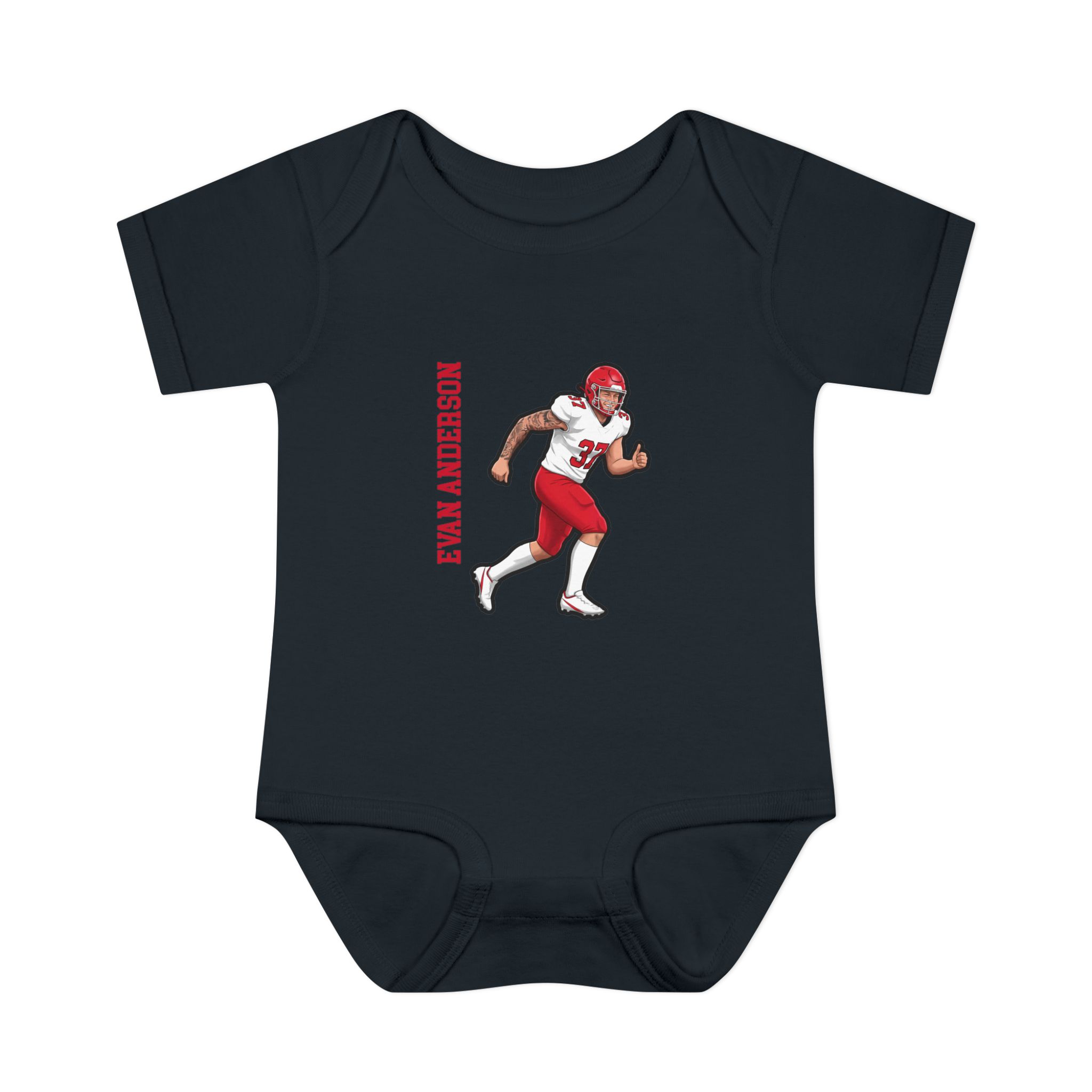Baby Onesie — character_name_vertical in Black