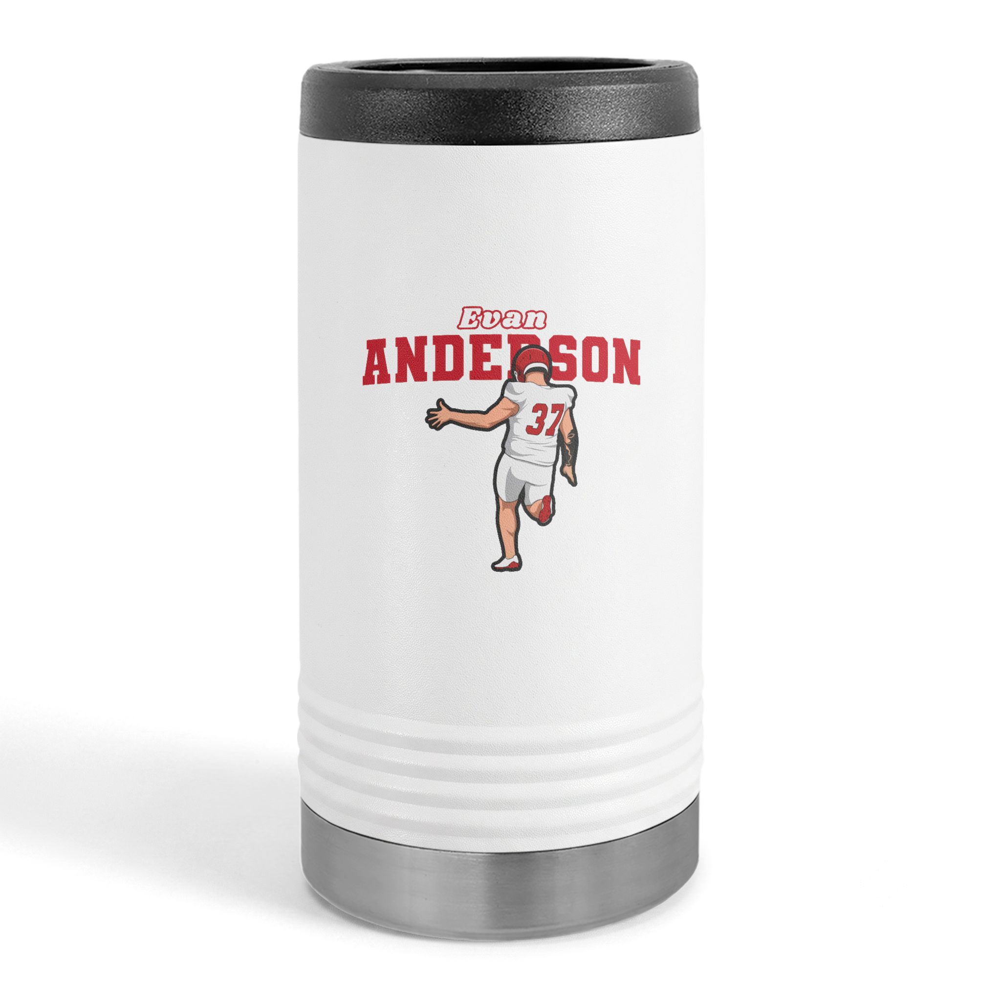 Slim Stainless Can Cooler — character_name_arch in White