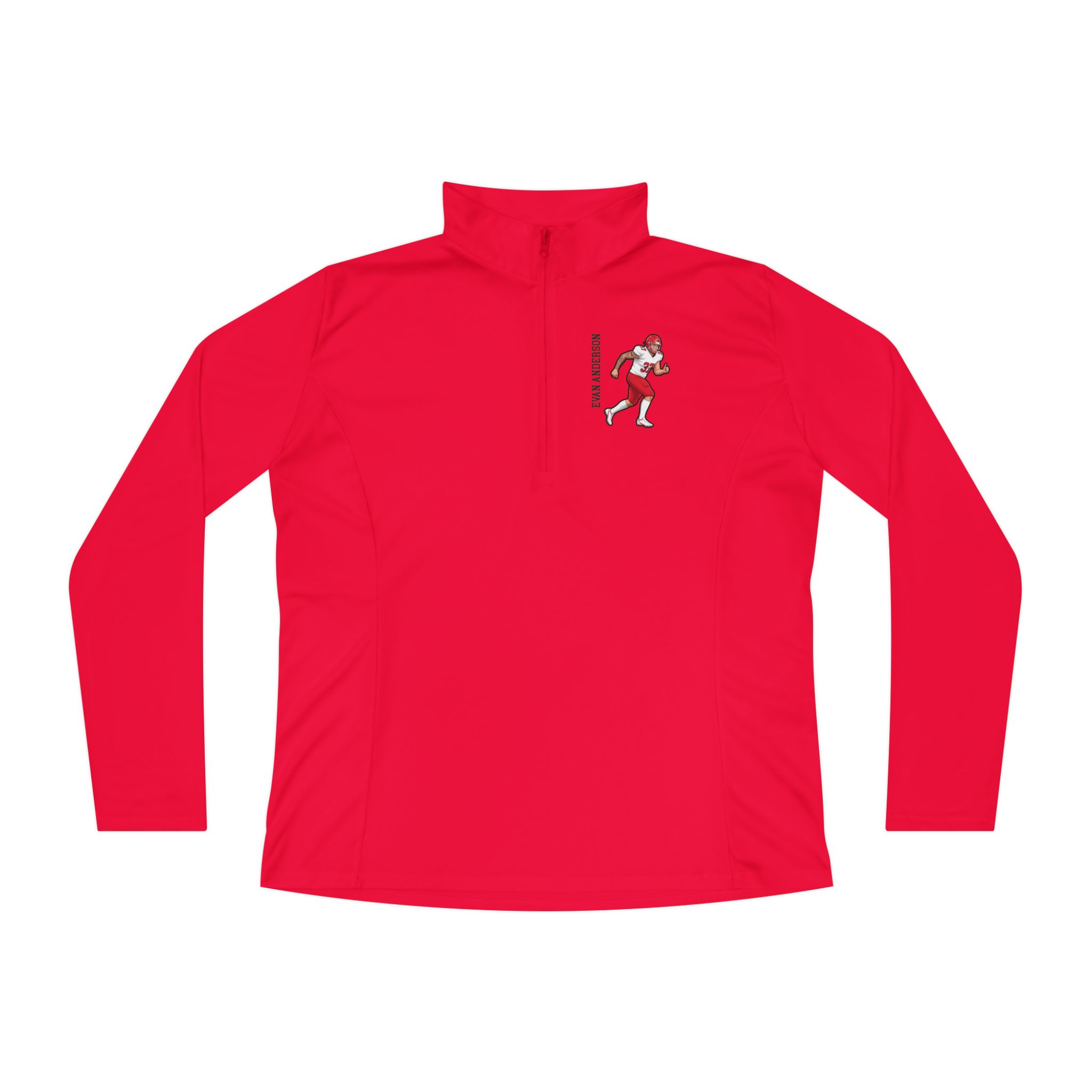 Women's Q-Zip Pullover — character_name_vertical in Red