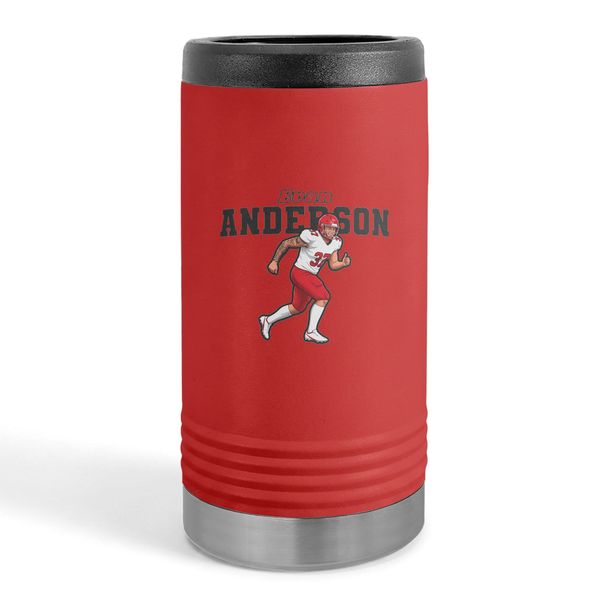 Slim Stainless Can Cooler — character_name_arch in Red