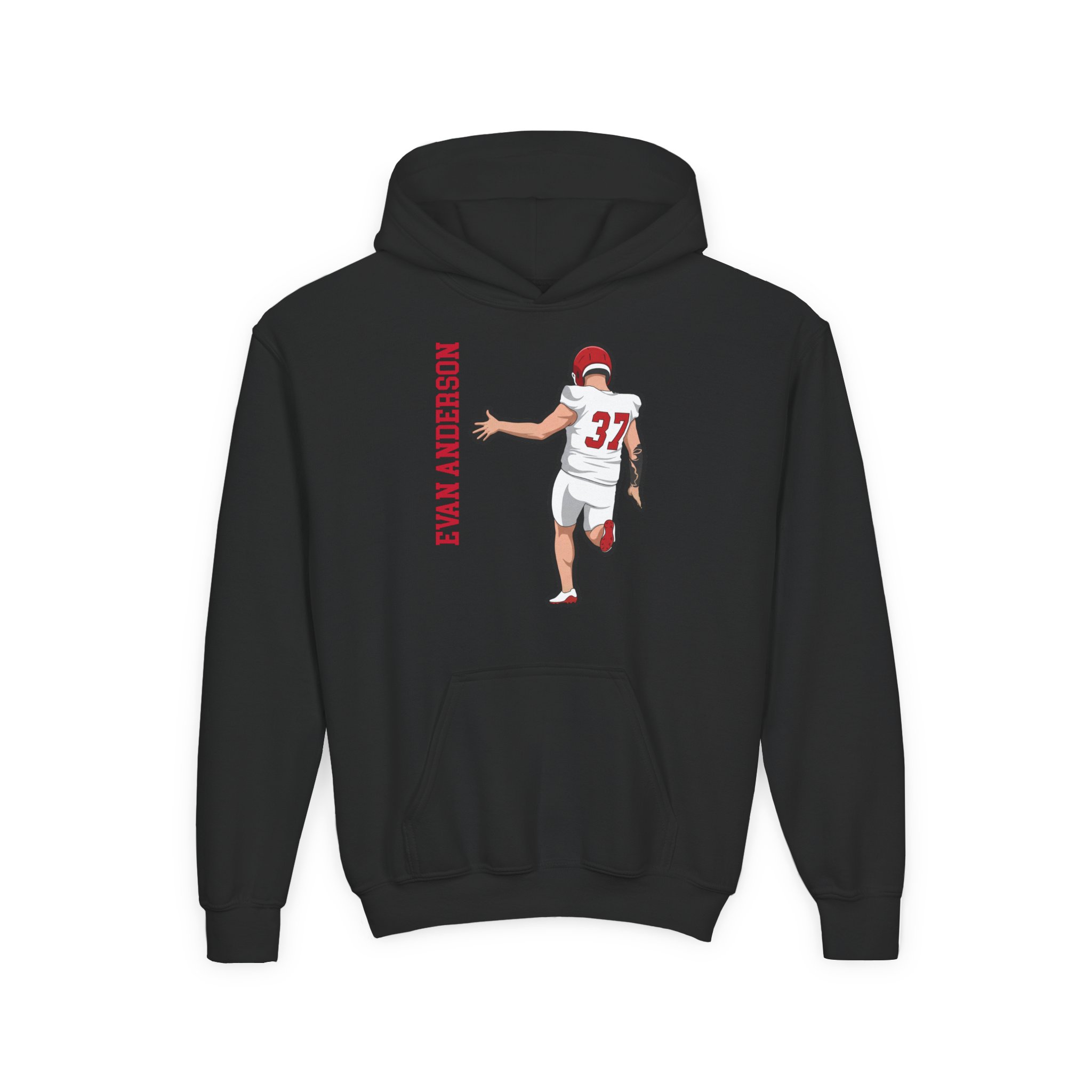 Youth Hoodie — character_name_vertical in Black