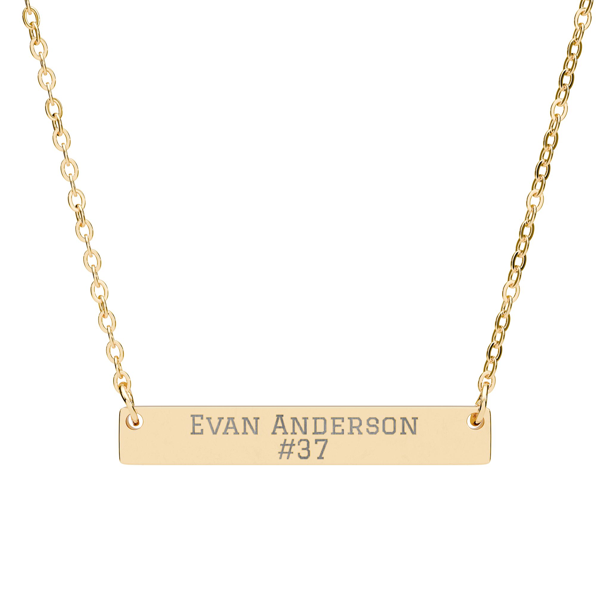 Engraved Bar Necklace — Name & Number in Gold