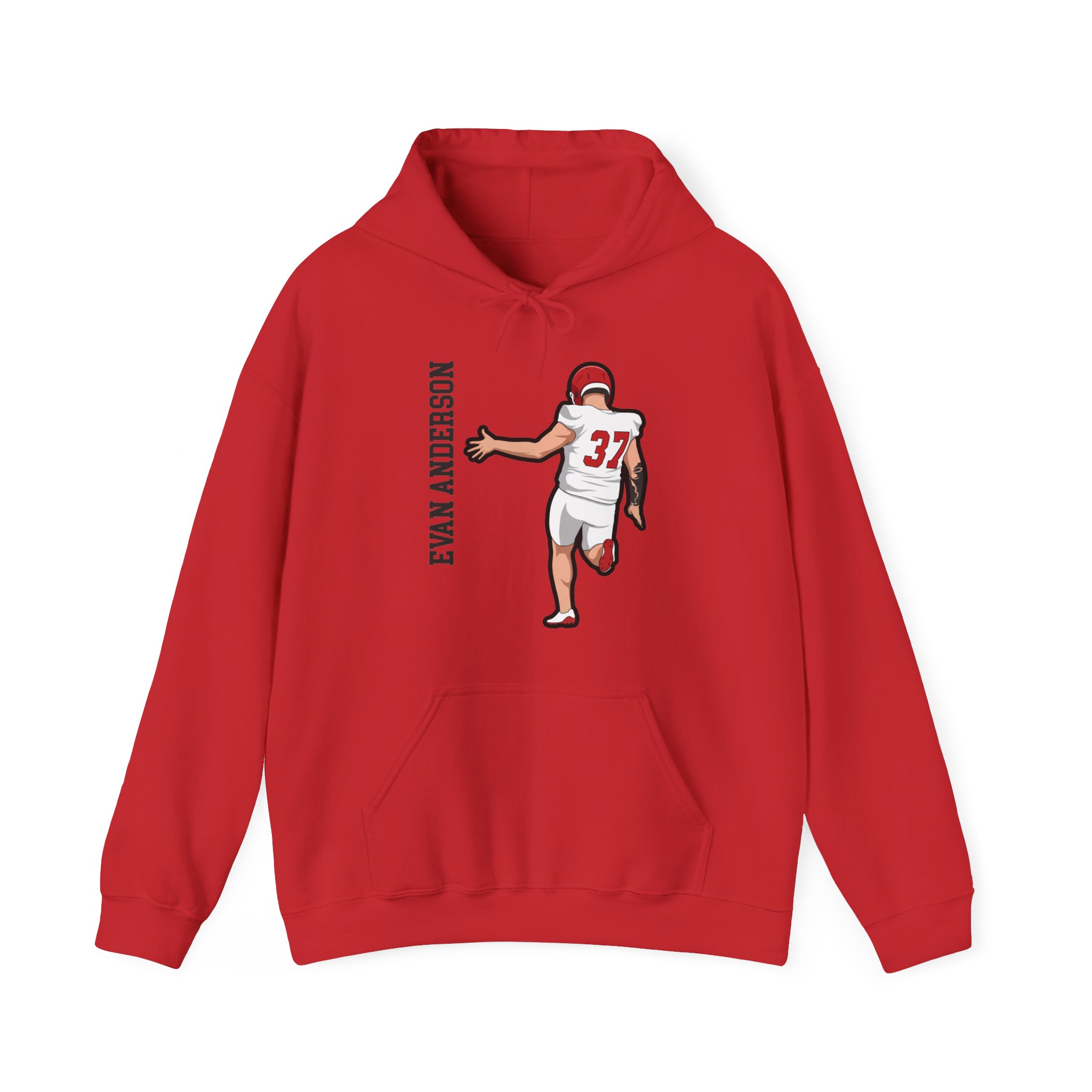 Hoodie — character_name_vertical in Red