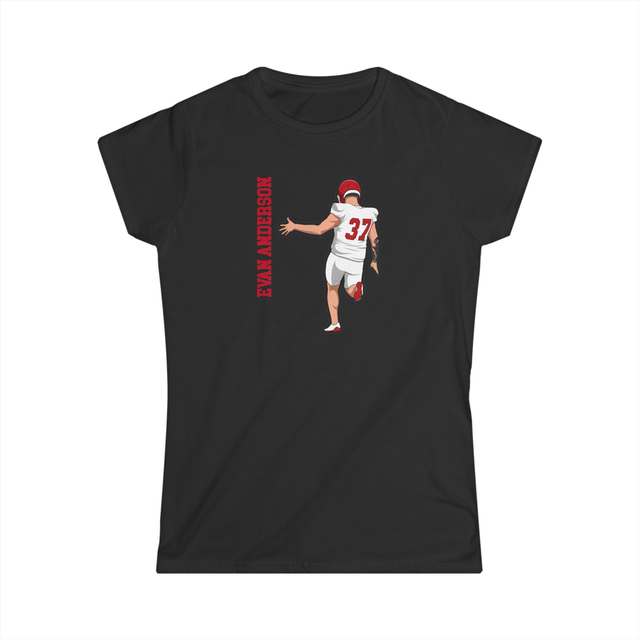 Women's Softstyle Tee — character_name_vertical in Black
