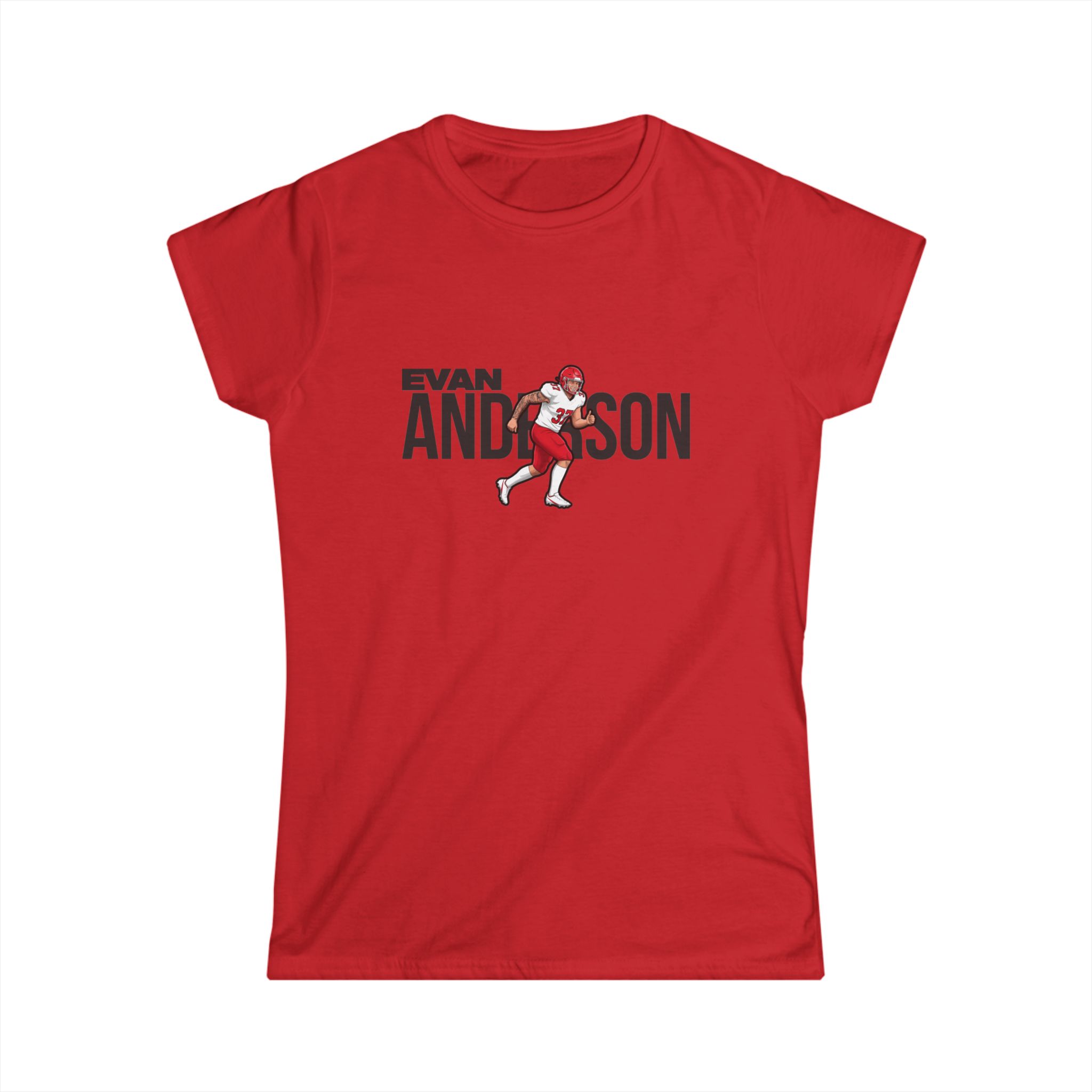 Women's Softstyle Tee — character_player_name in Red