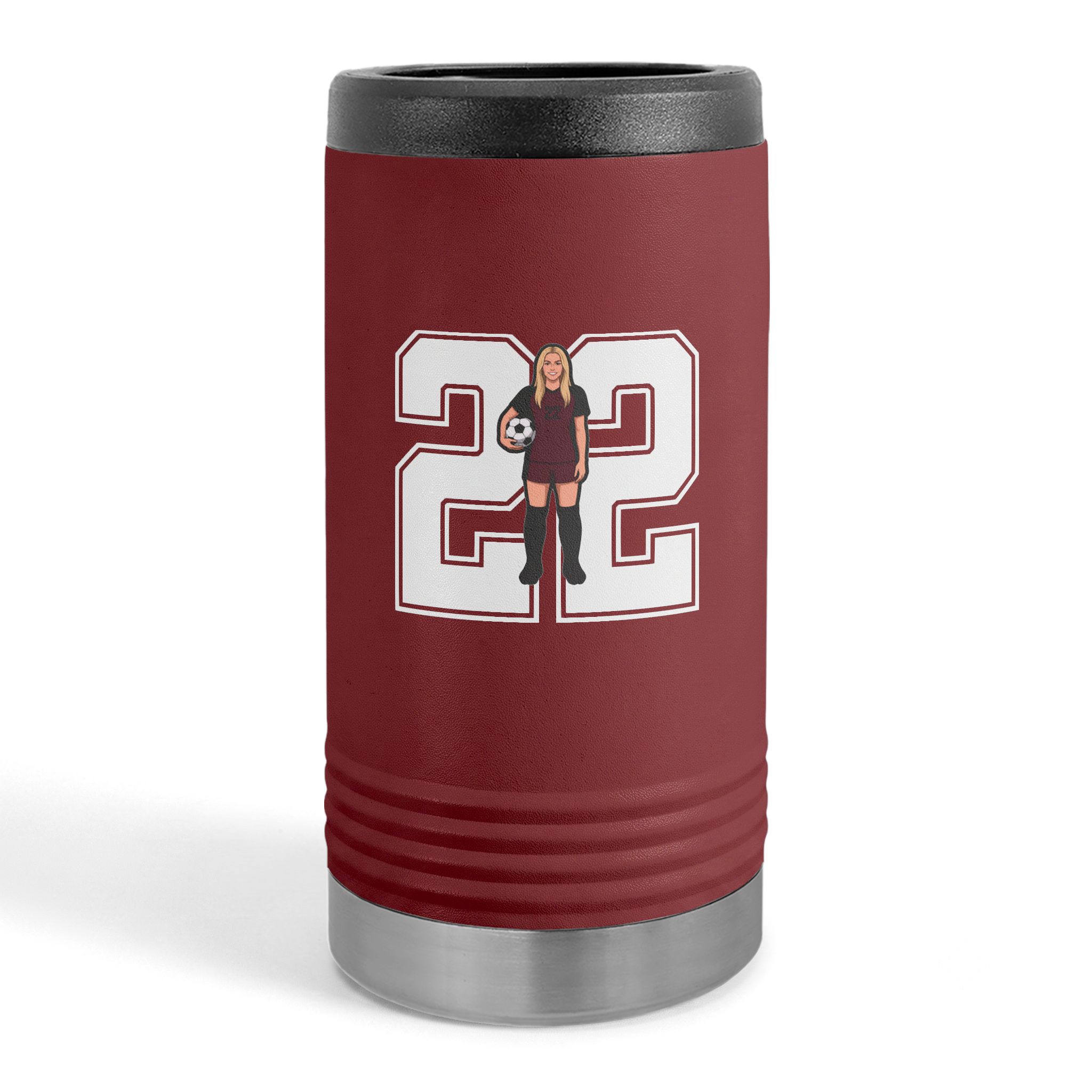Slim Stainless Can Cooler — character_number in Maroon