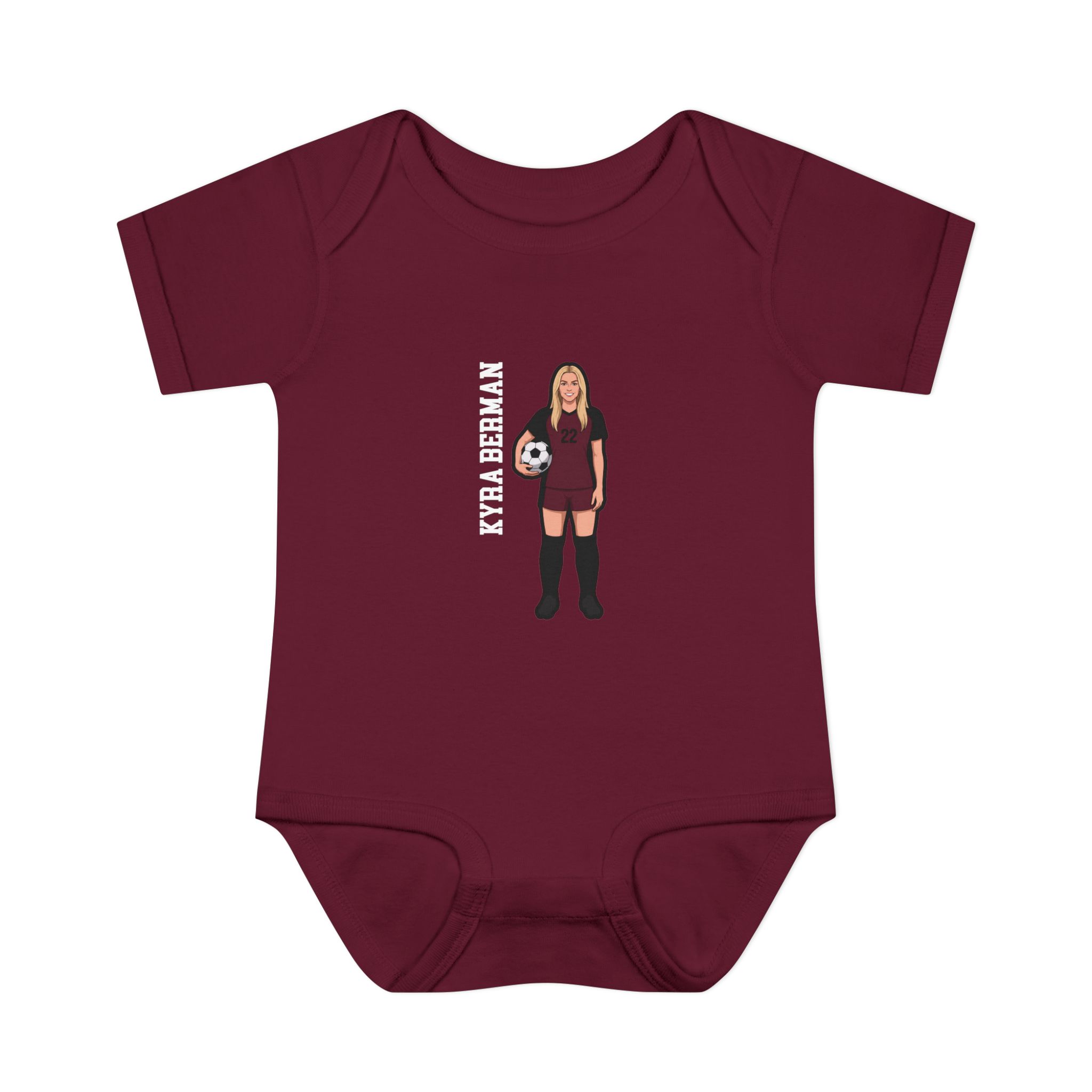 Baby Onesie — character_name_vertical in Maroon